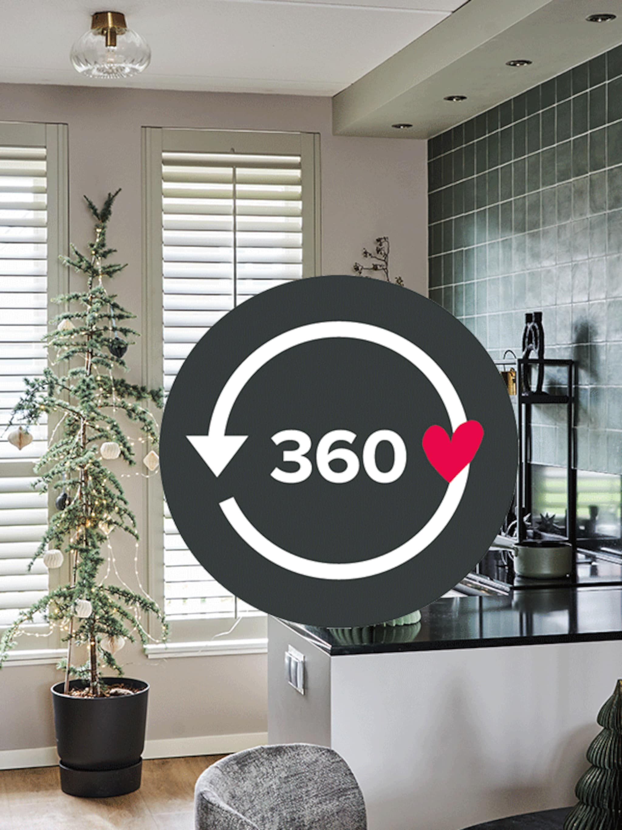 zien deze moderne keuken met urban groene wandtegels in 360 graden in ede