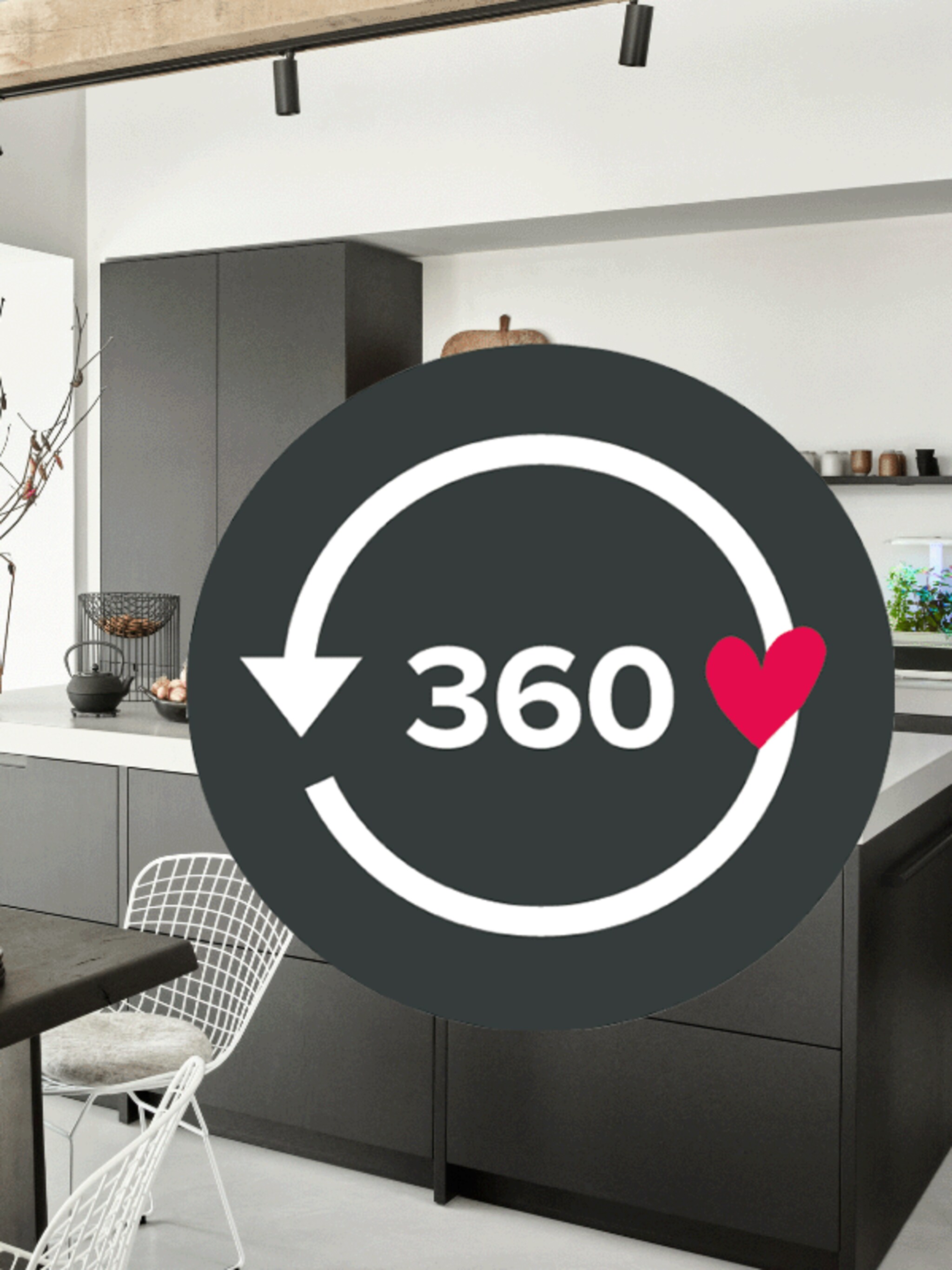 bekijk deze minimalistische keuken met luxe inbouwapparatuur in 360 graden