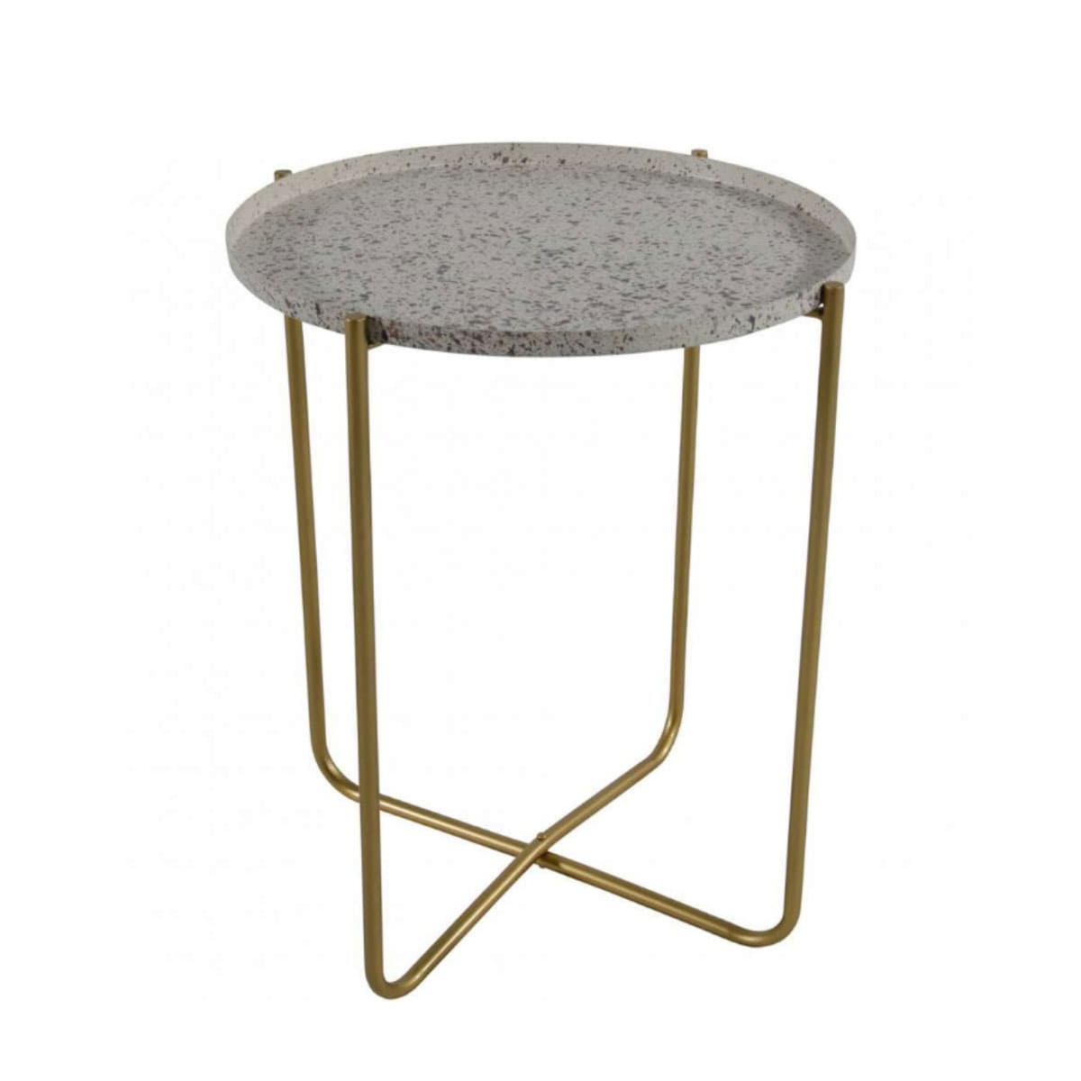 beeld vtwonen Leen Bakker ronde bijzettafel/plantenstandaard creme terrazzo