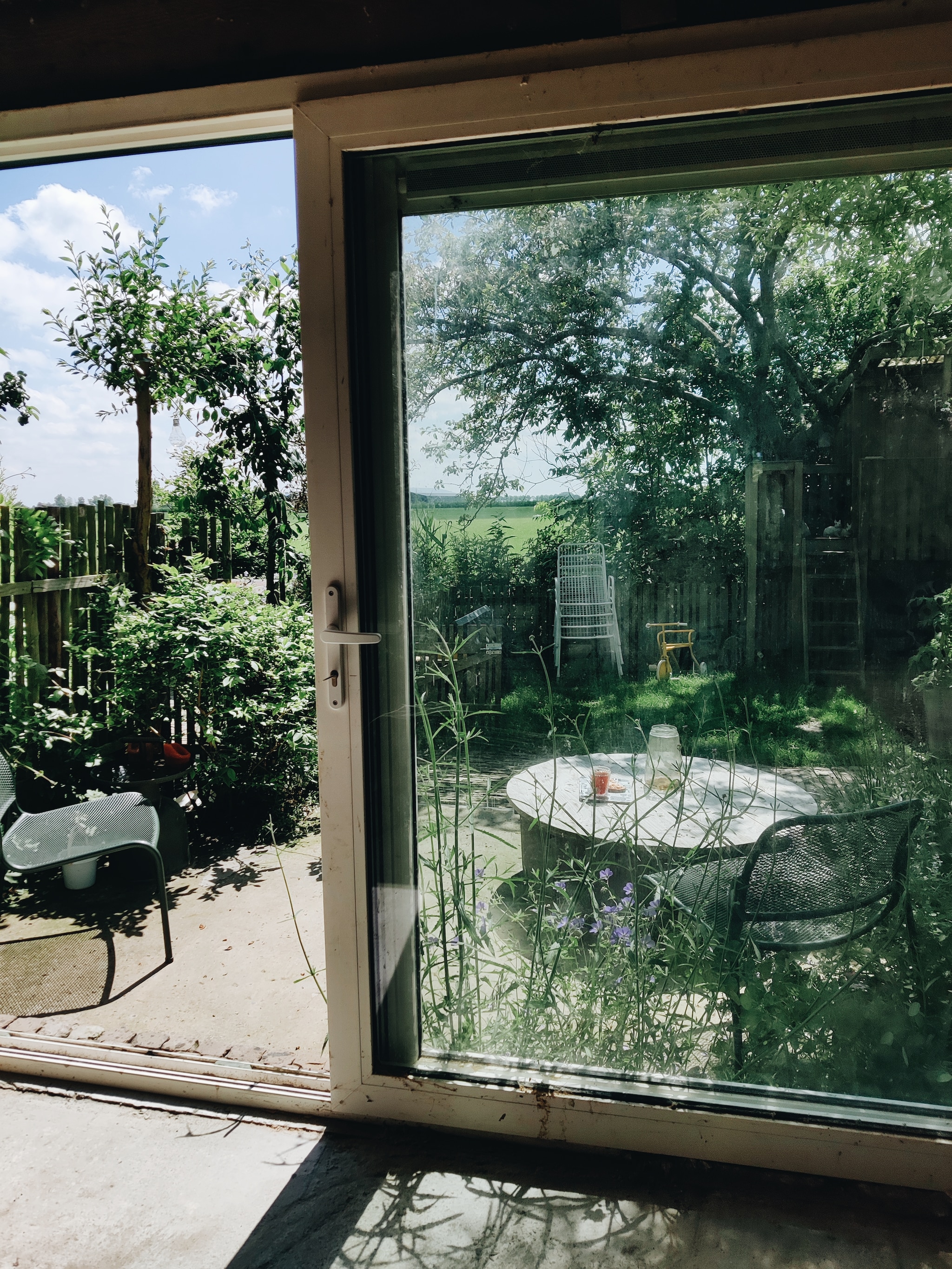 Panoramisch zicht op de tuin.