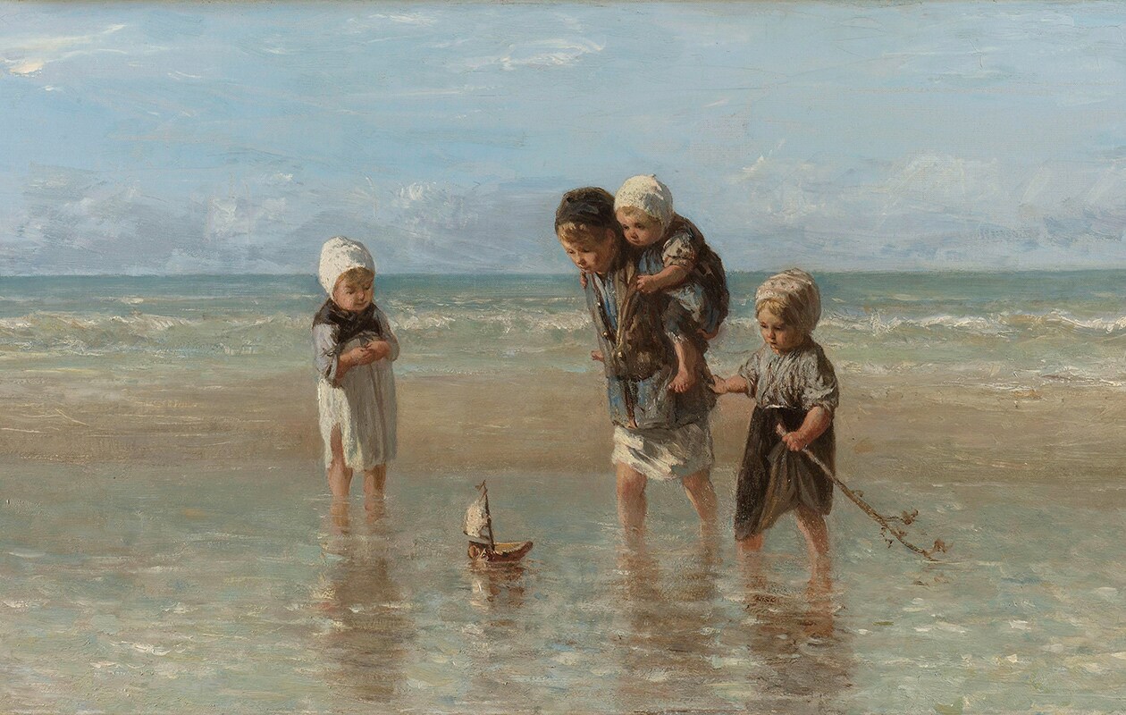 Kinderen der zee van Jozef Israëls (1872), uit de Rijks Studio collectie. Als oleografie 29×34 cm (hxb), als poster50x70 cm (hxb)