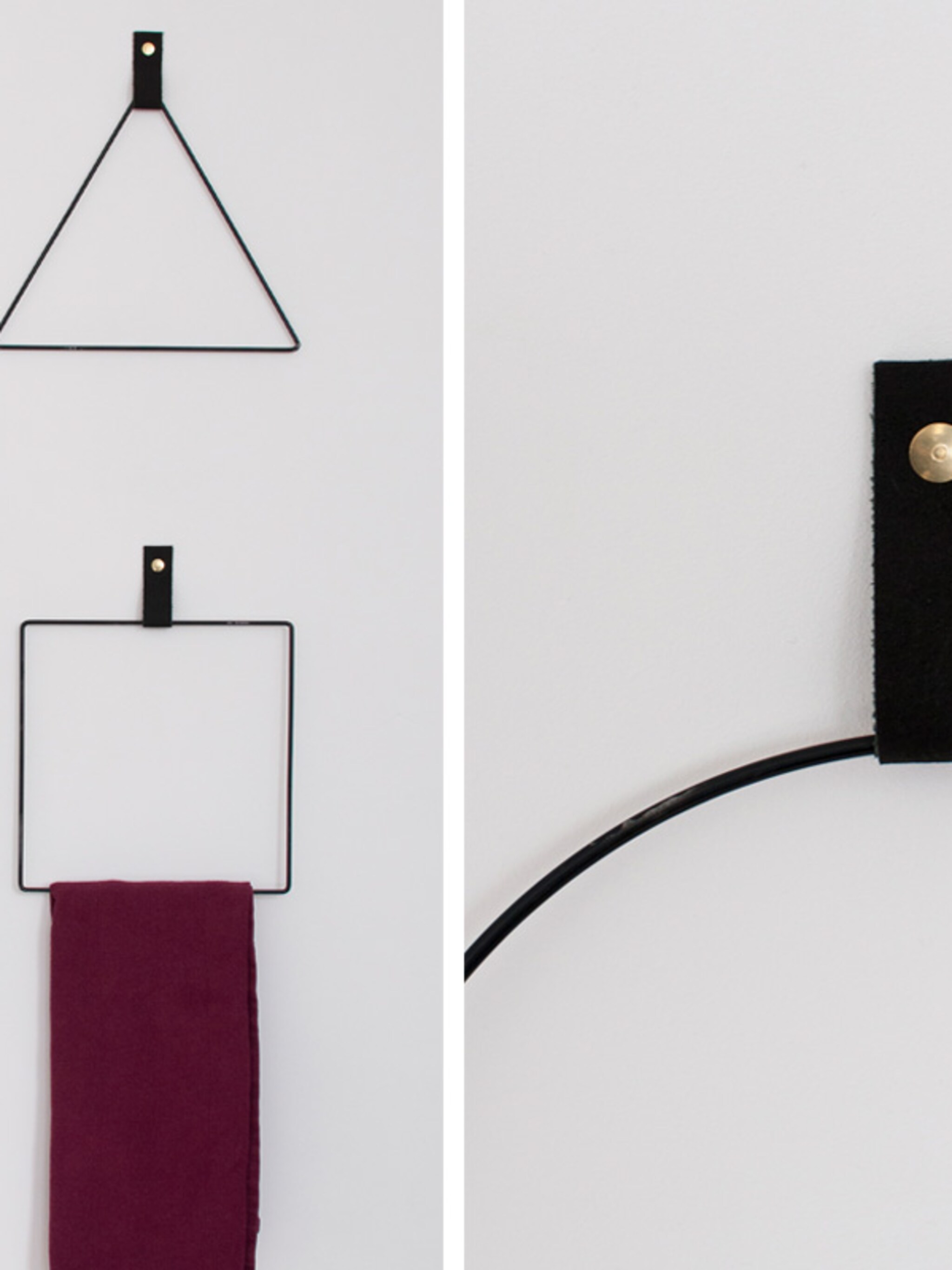 diy geometrische handdoekhouders met leer