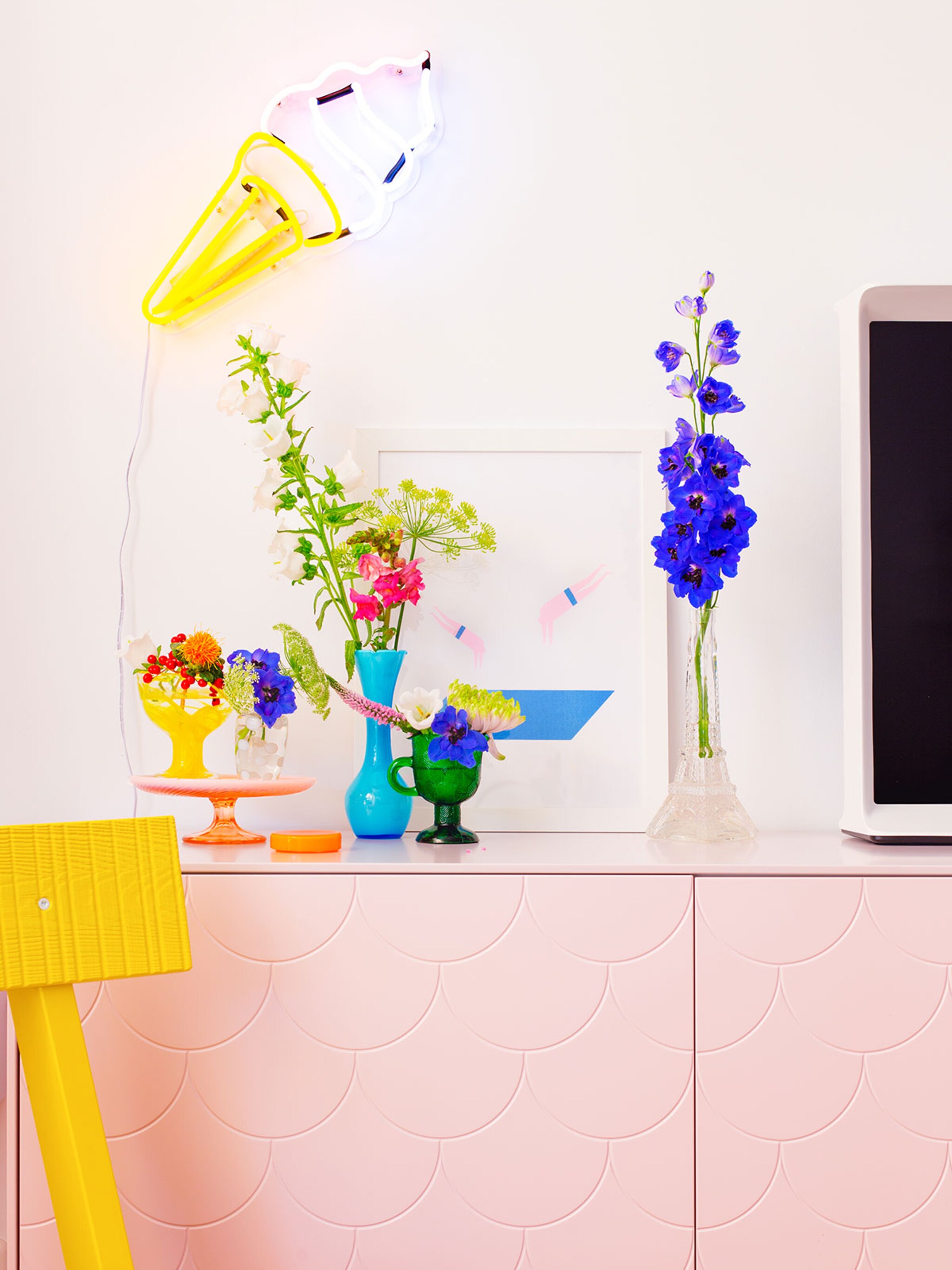 luchtige styling met vintage gekleurd glas