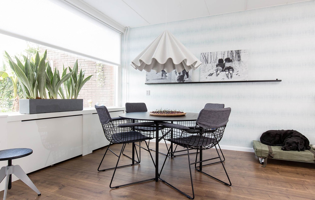 Radiatorombouw: , Bloembak: tuincentrum Osdorp, Plant – Sanseviera, Eettafel: , Schaal: Eijerkamp, Eetkamerstoelen: , Kussens: , Hanglamp: , Wandplank: , Foto’s – op forex: , Kruk: , Hondenmand: vtwonen weer verliefd op je huis | seizoen 5, aflevering 5