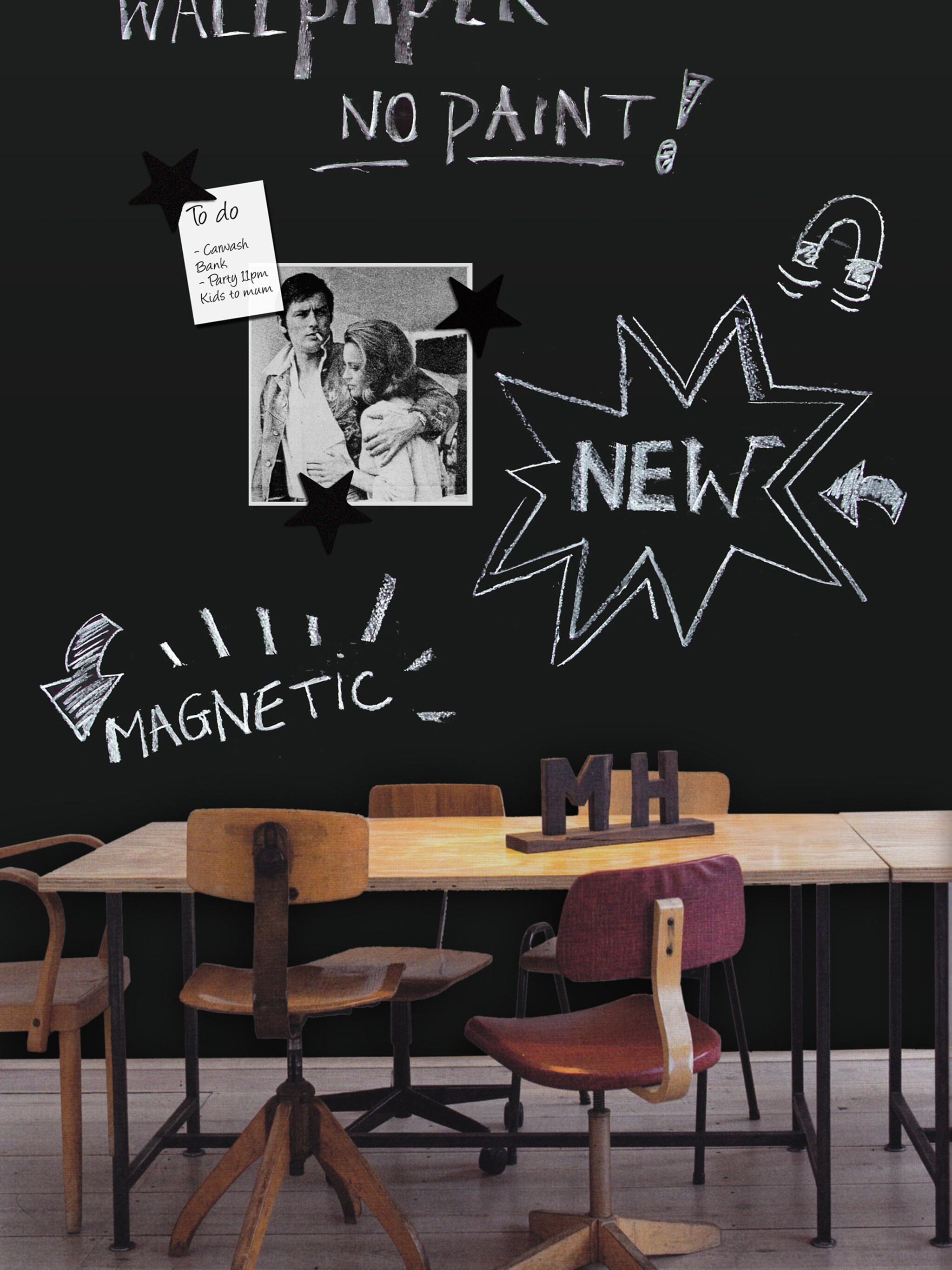 maak een creatieve muur met krijtbord magneetbehang