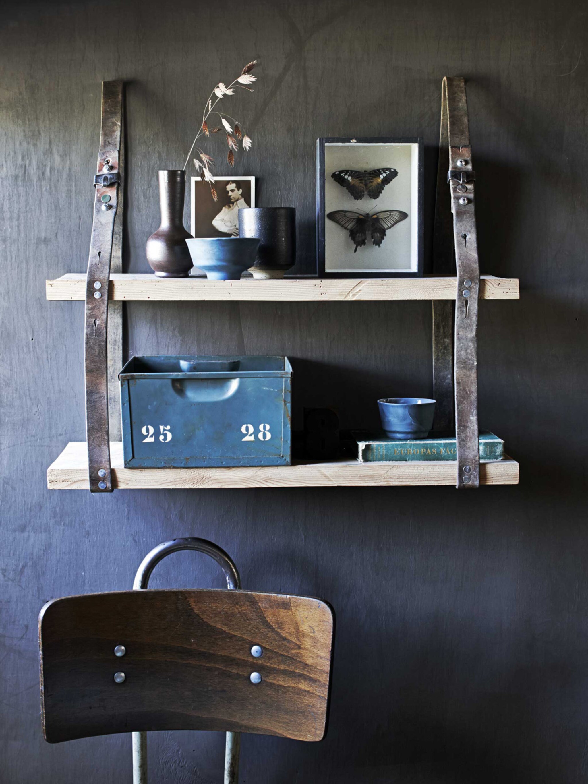 diy houten planken met leren banden