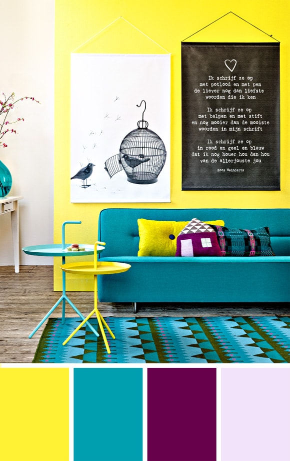 beeld vtwonen Kleurpalet: Yellow meets turquoise