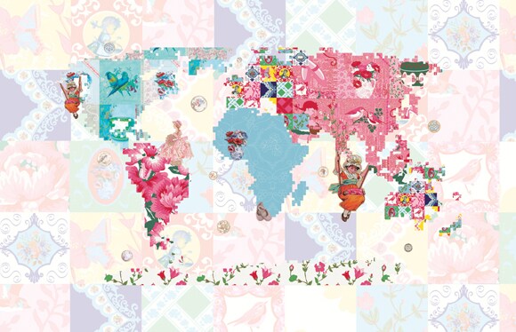 beeld vtwonen Behang Wereldkaart uit de behangcollectie Vintage Chic