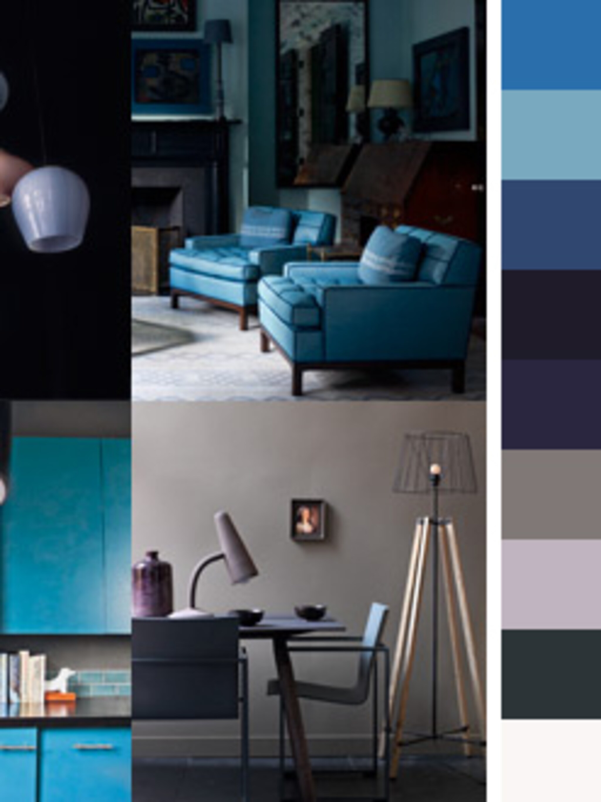 een palet met diepe donkere kleuren blauw