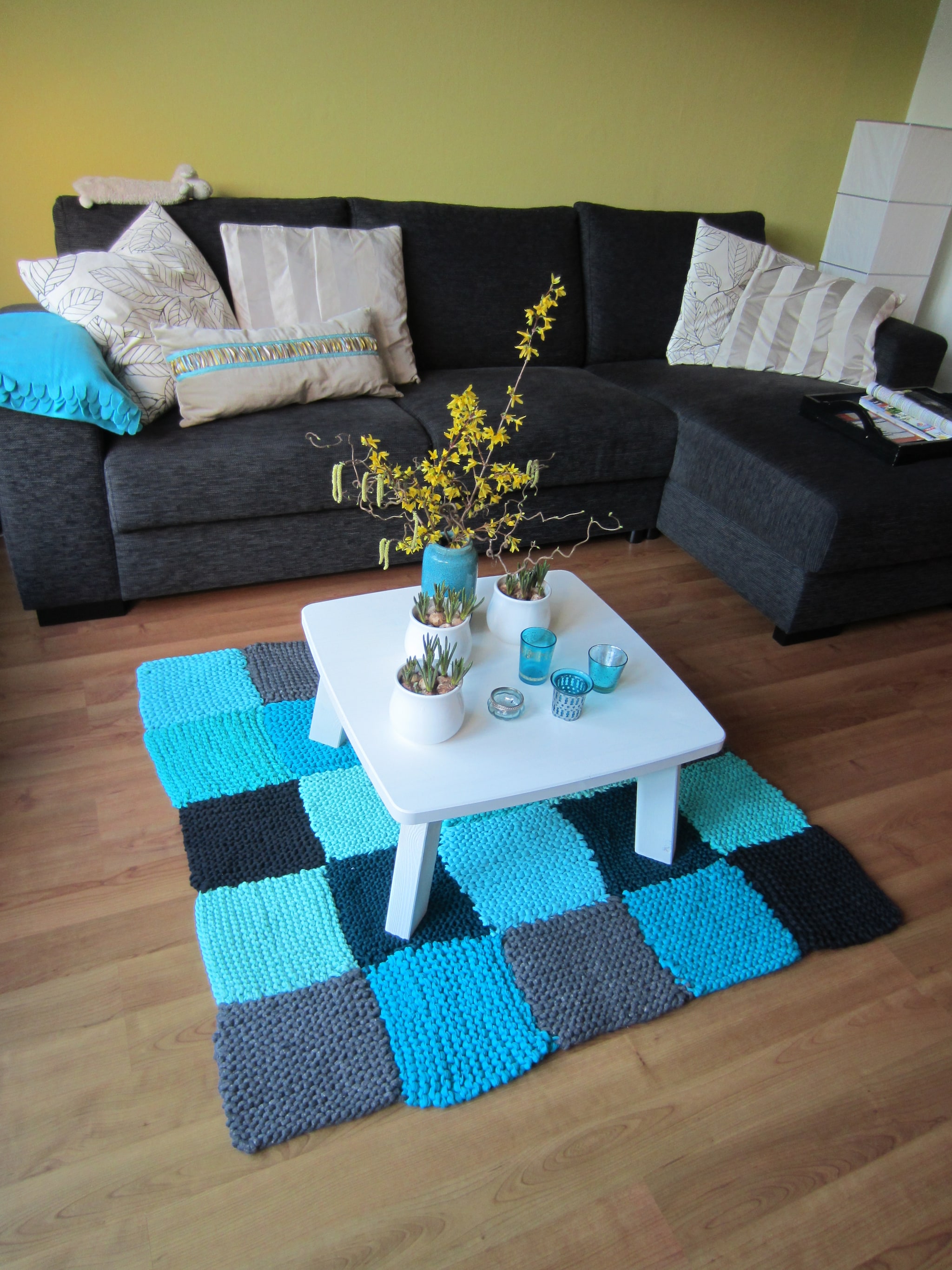 kleed met blauwe vlakken