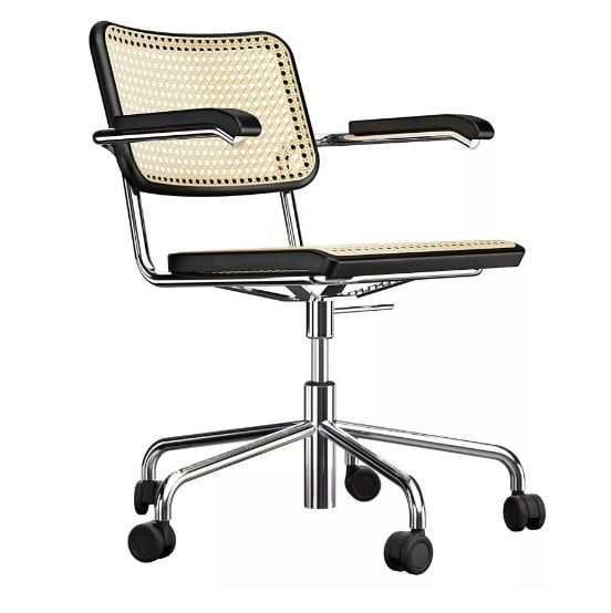 ThonetS64 VDR bureaustoel gevlochten riet, hoogte armleuning 61 cm. Flinders