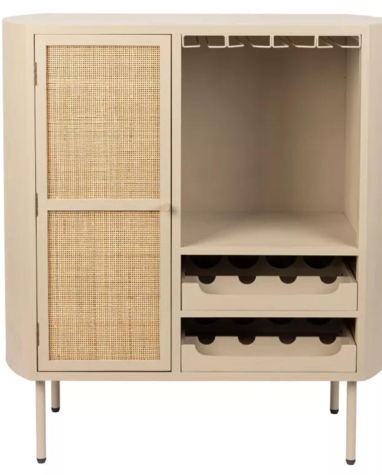Wijnkast Tuni van Livingstone Design, Ijzer, MDF (hout), Rattan, 90x38x100 cm (bxdxh) (flinders.nl) Livingstone Design | flinders