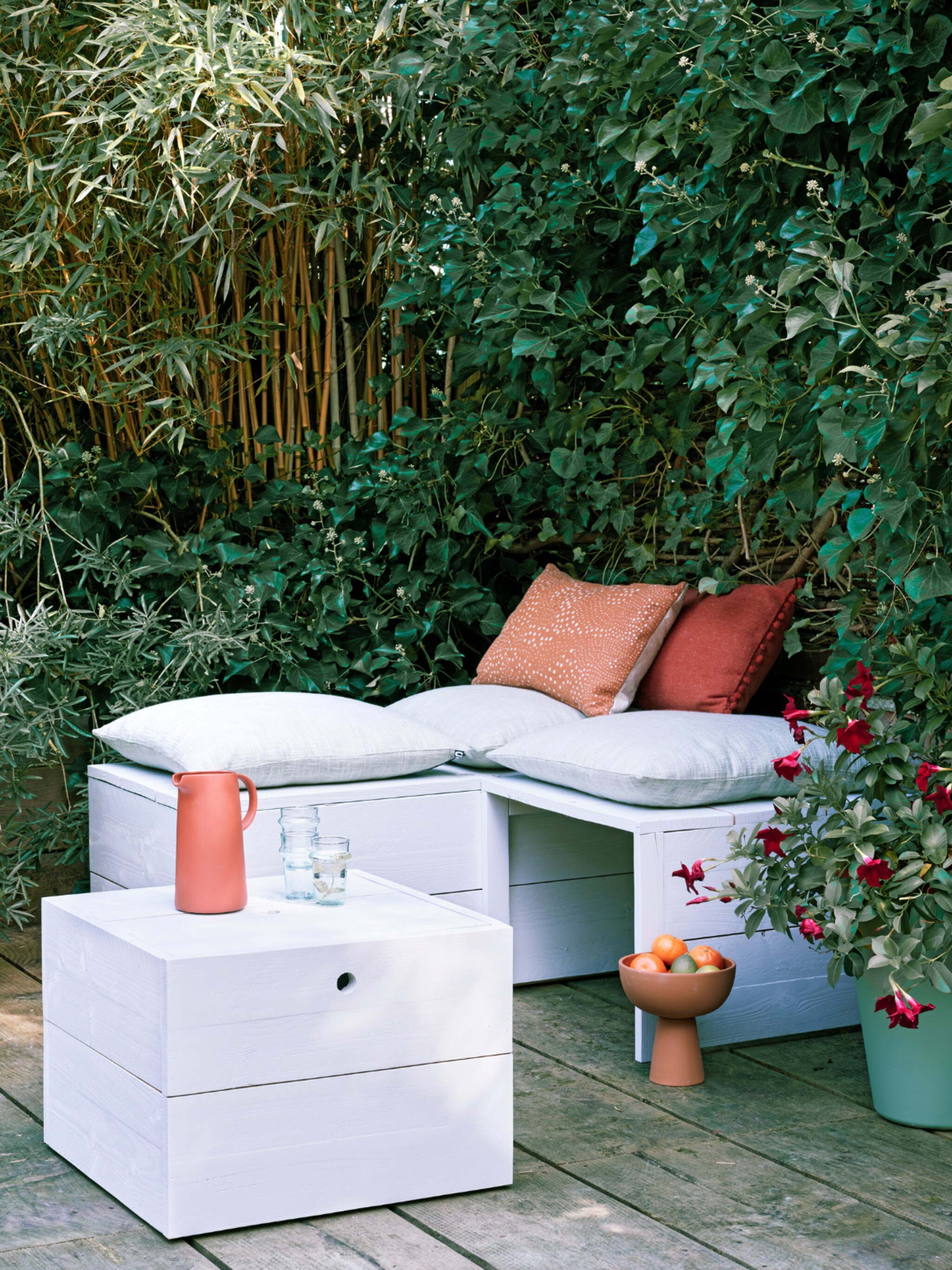 diy tuin bank met roltafel
