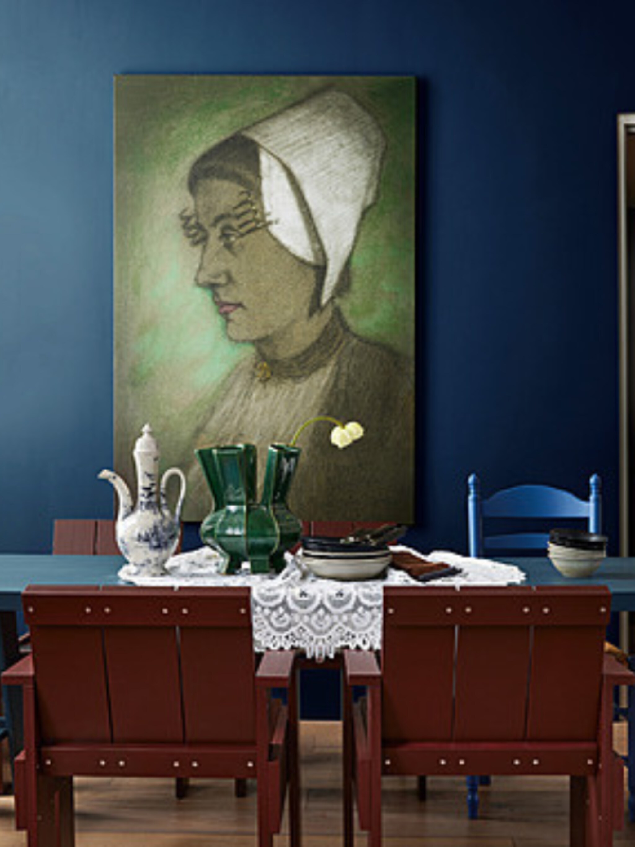 het moodboard van vtwonen stylist marianne voor een modern interieur in traditionele oud hollandse kleuren