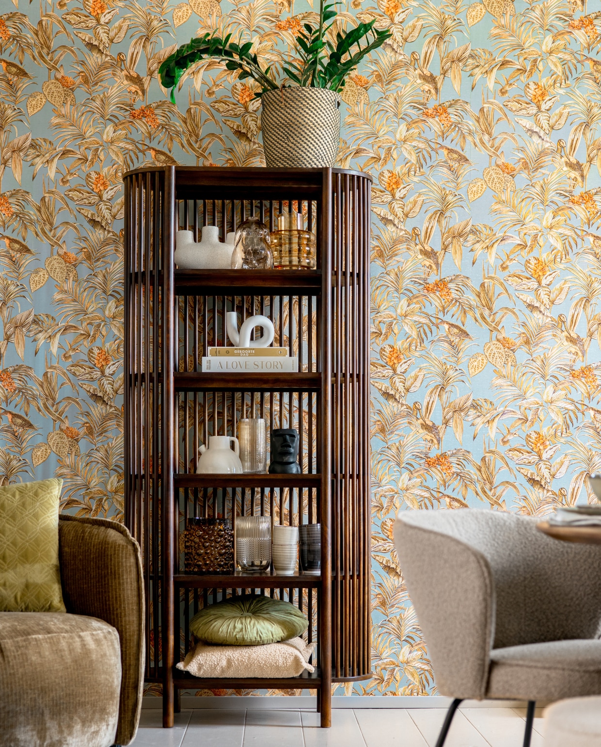 Kandelaar Torsie, keramiek, wit, J-line | Behang Bird of Paradise , Dutch Wallcoverings   (bij bol.com)