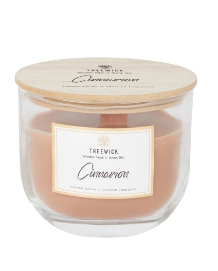 TREEWICK - Cinnamon - Geurkaars met houten lont - Brandtijd 50u - Knisperend Bol.