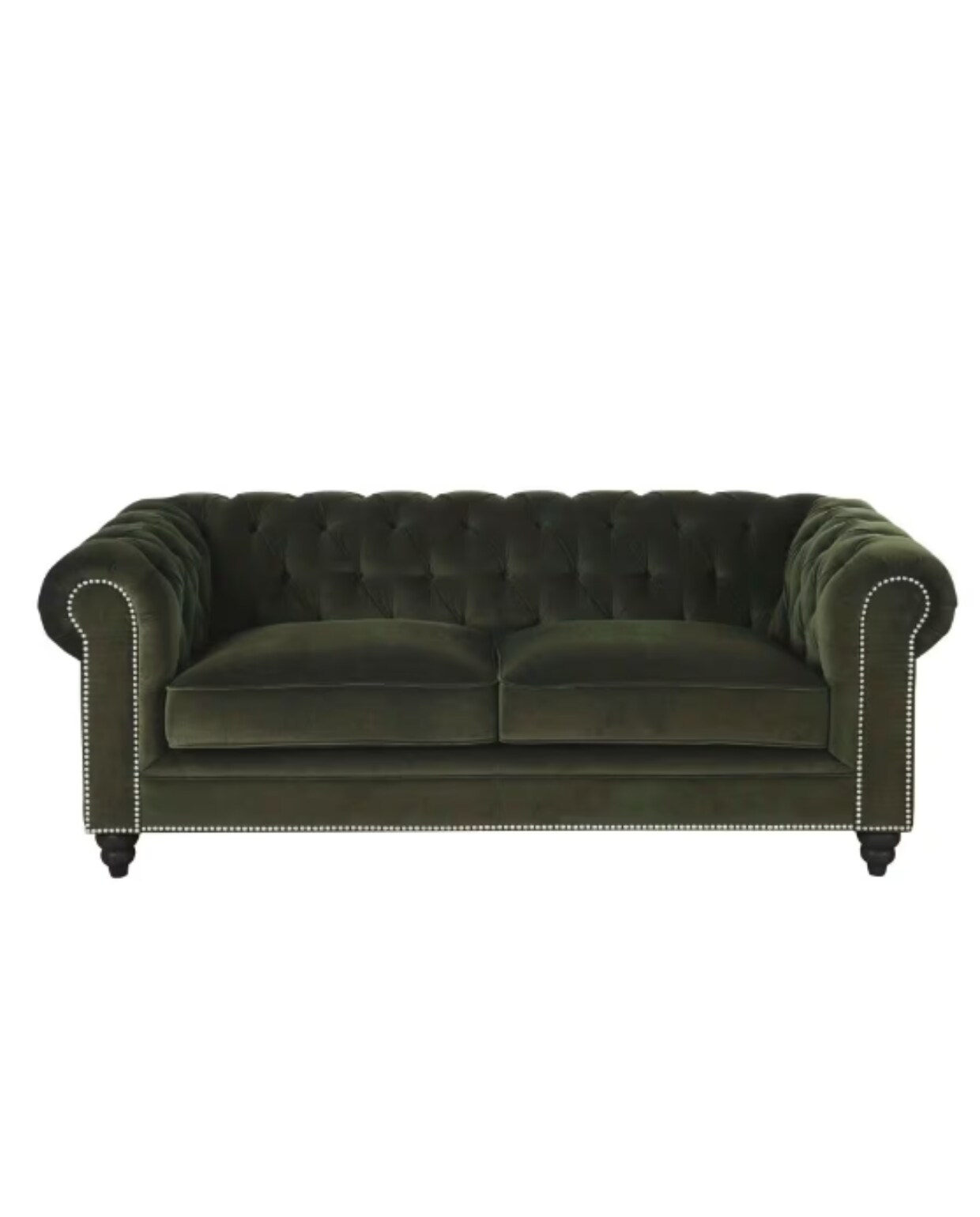 Chesterfield - Groene katoenfluwelen gecapitonneerde zetel met 3/4 zitplaatsen Maisons du Monde