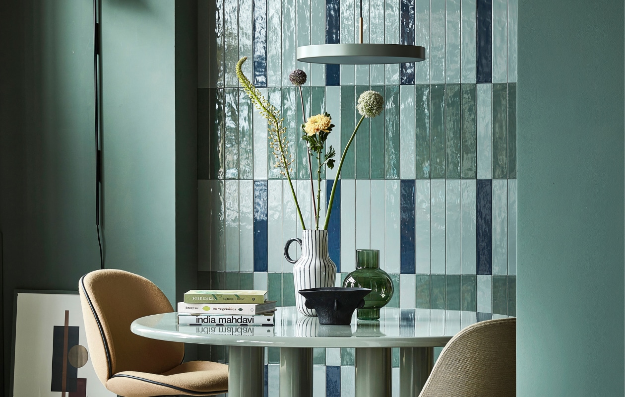 vtwonen collectie binnentegels Marrakeshocean blue, army green en seagreen Styling: Kim van Rossenberg Fotografie: Sjoerd Eickmans