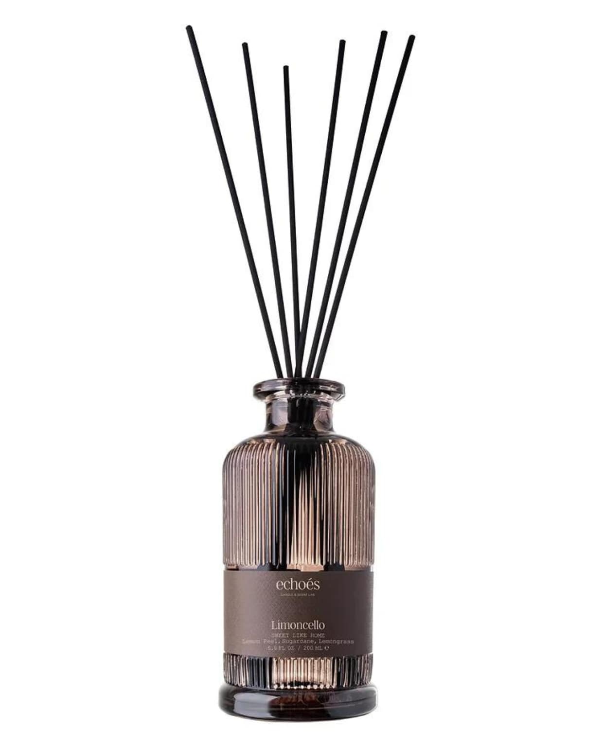 All our reed diffusers are produced with our Original Formula, which consists of 100% natural alcohol, high quality fiber sticks and IFRA certified fragrances developed specifically for Echoes. All our products are phthalate free.Limoncello Diffuser 200 mlSKU: 3544249 echoés
