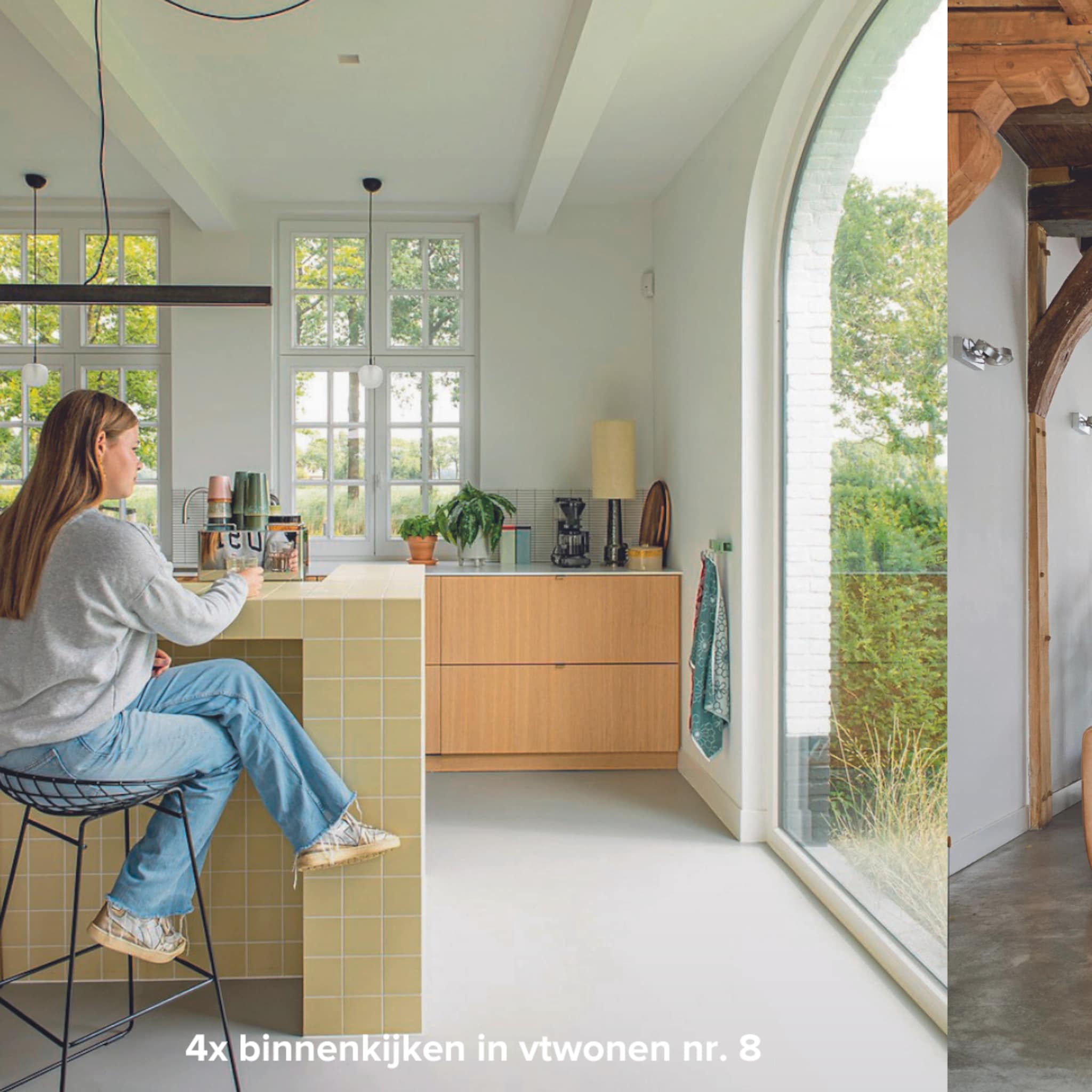 Naturel keuken met een kookeiland van groene tegels