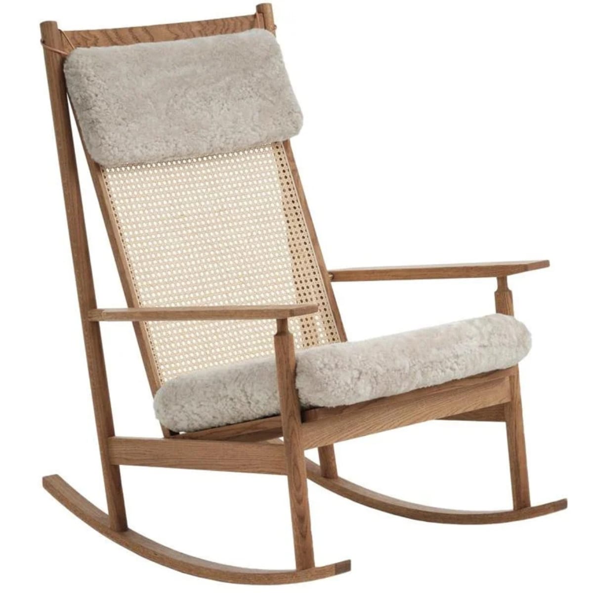 Warm Nordic Swing Rocking Chair teak,Moonlight sheepskin Warm Nordic