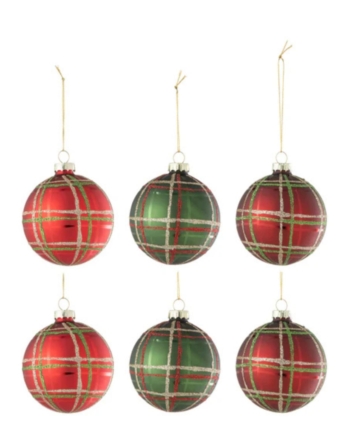 J-Line Kerstballen - glas - geruit met glitters vtwonen by fonQ
