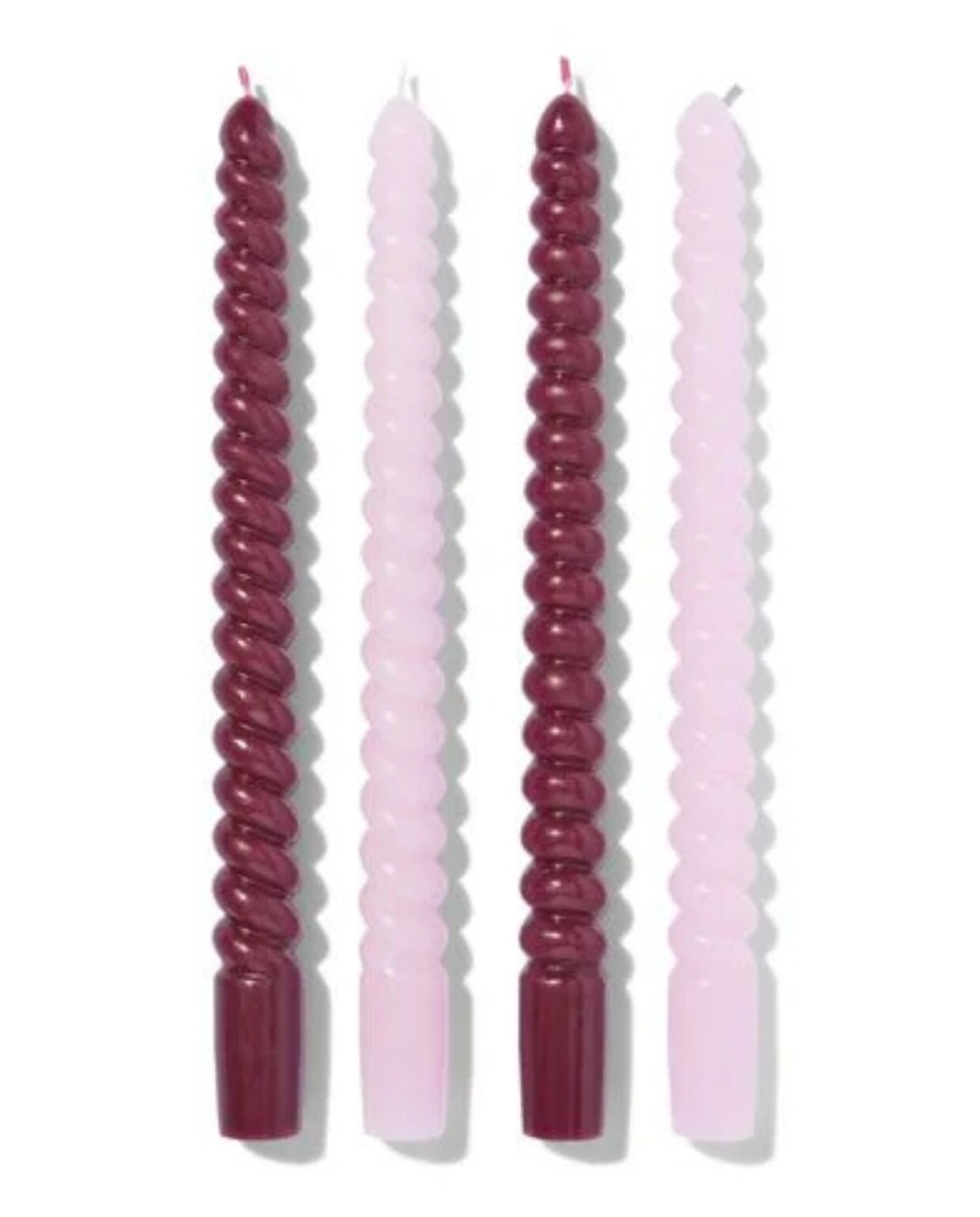 Kaarsen gedraaid roze/rood 4 stuks Hema