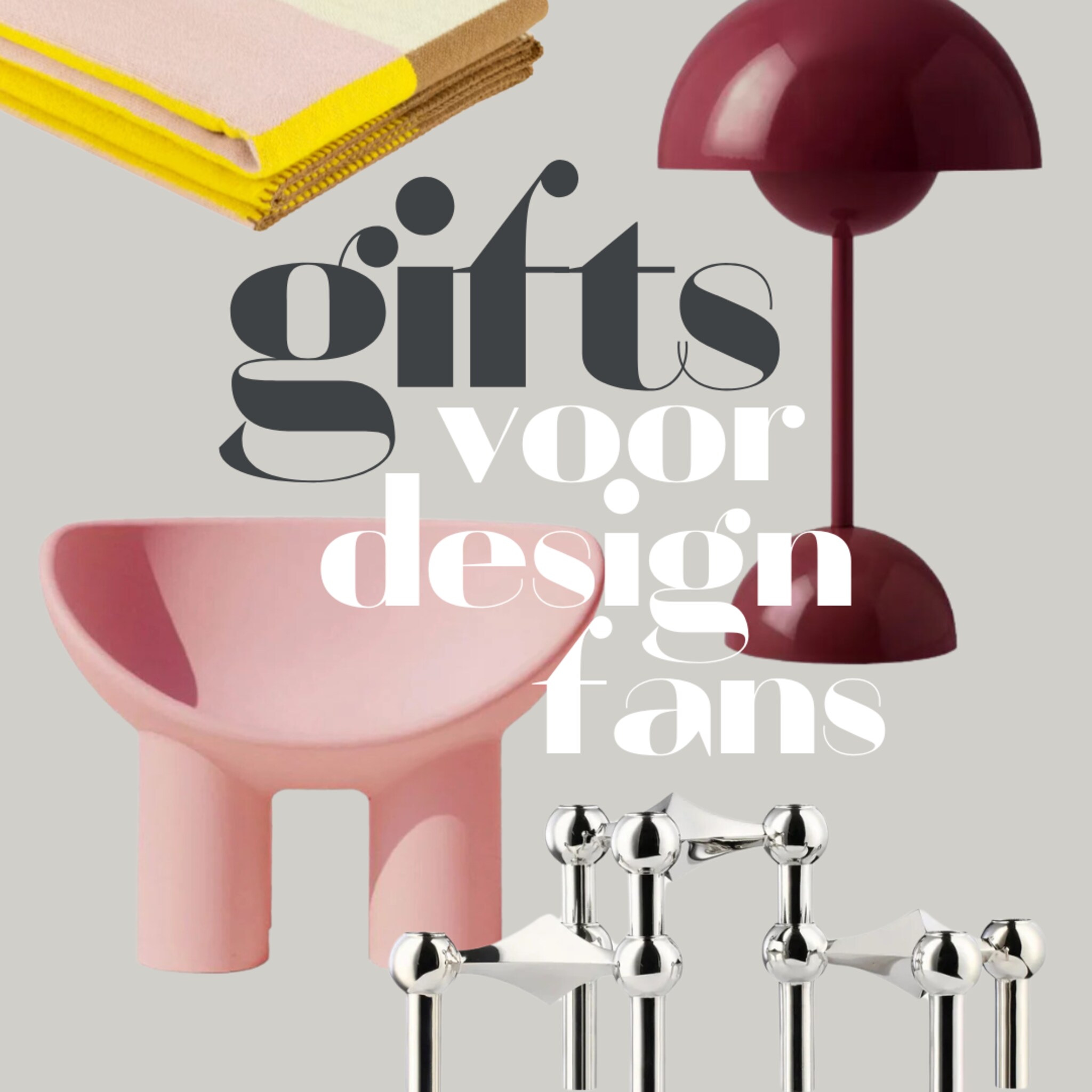 Gift guide met cadeaus in design stijl