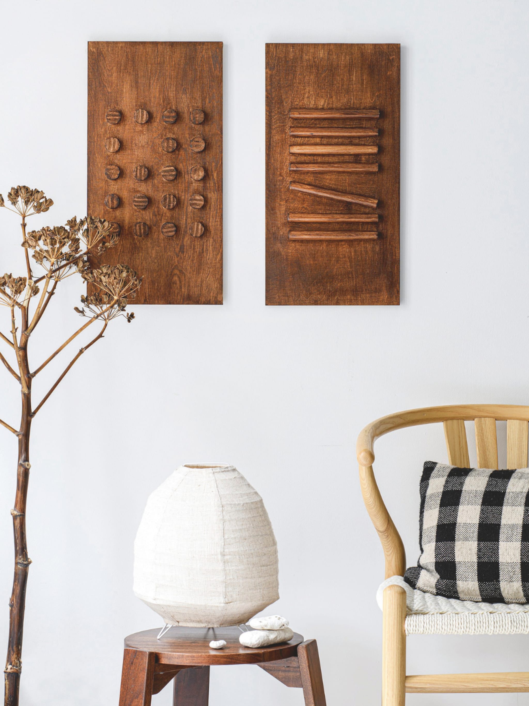 diy twee wandkunstwerken van houten roedes