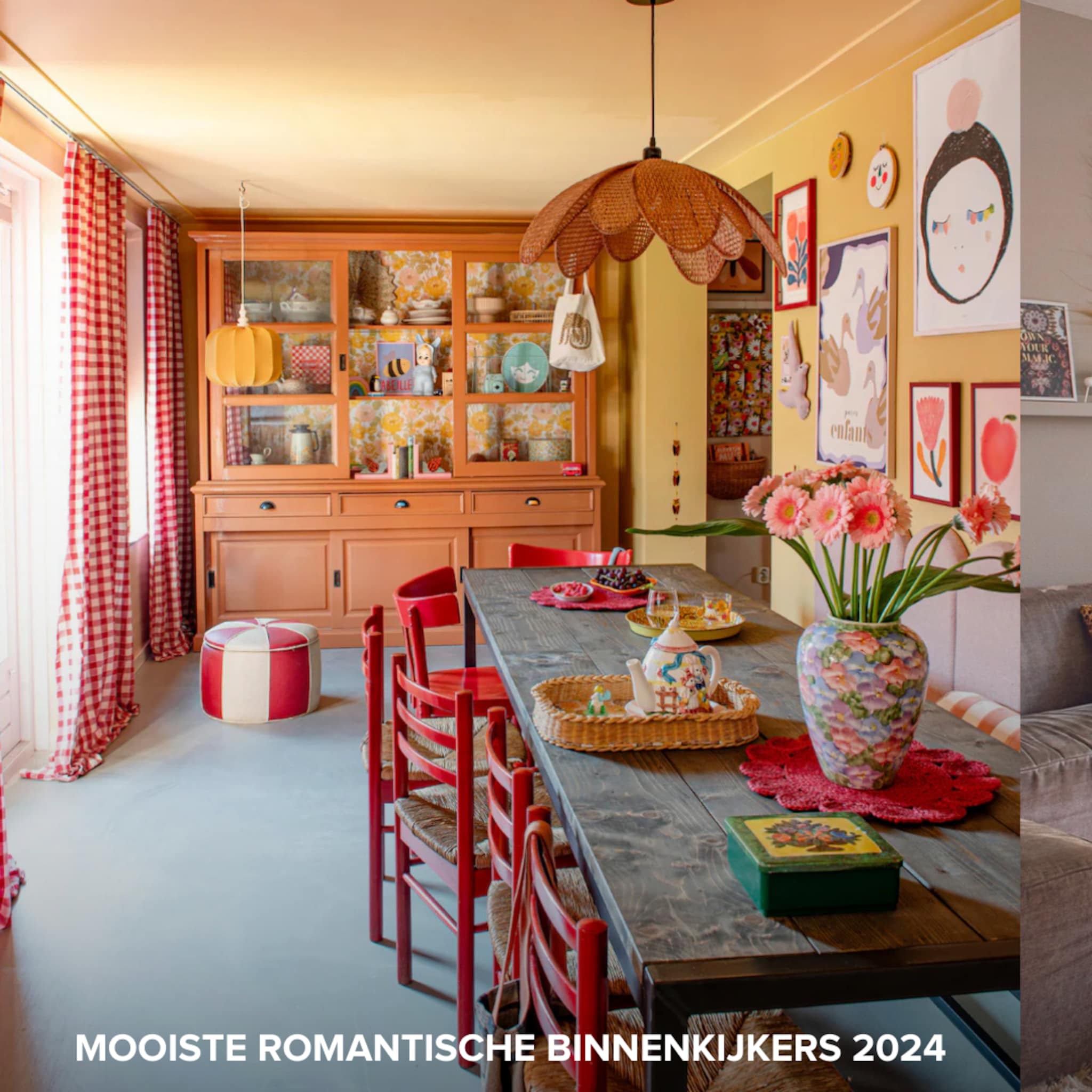Kleurrijke woning met prints in de eetkamer