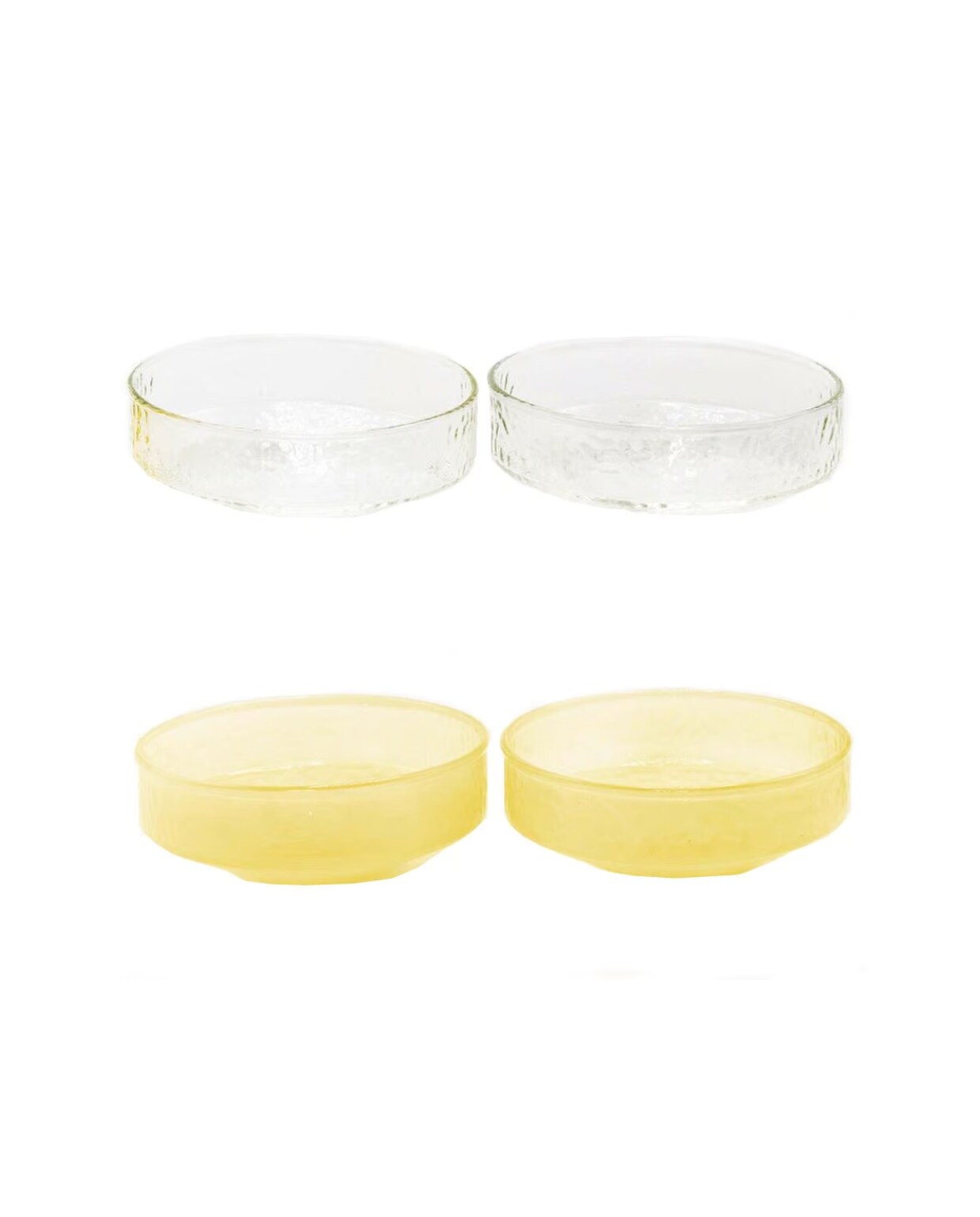 Glazen schaaltjes Claude van Brût Homeware in helder en geel topaas, set van 4 € 42,50 (shop.vtwonen.nl). Brût Homeware