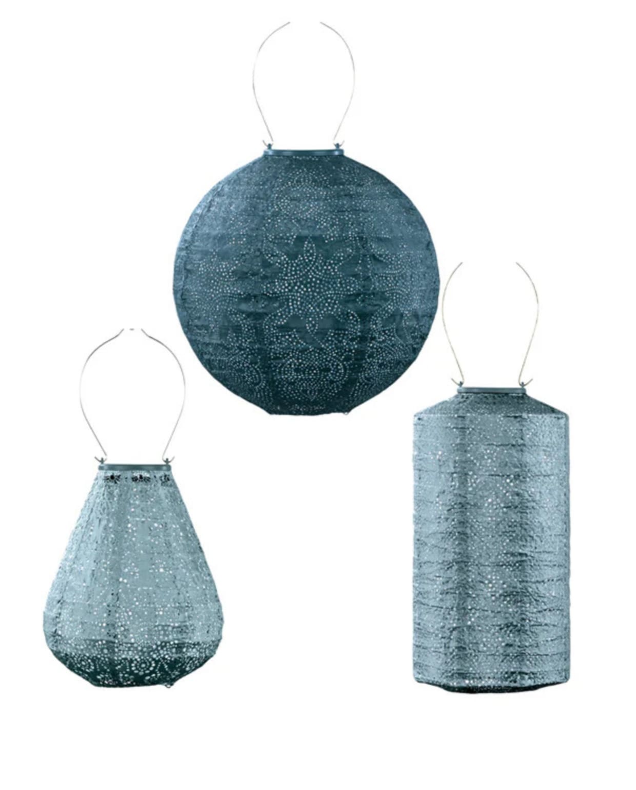 Solar lampionnen Lumiz in blauw, weersbestendig en 100% recyclebare Tyvek, set van 3 € 94,95. Lumiz
