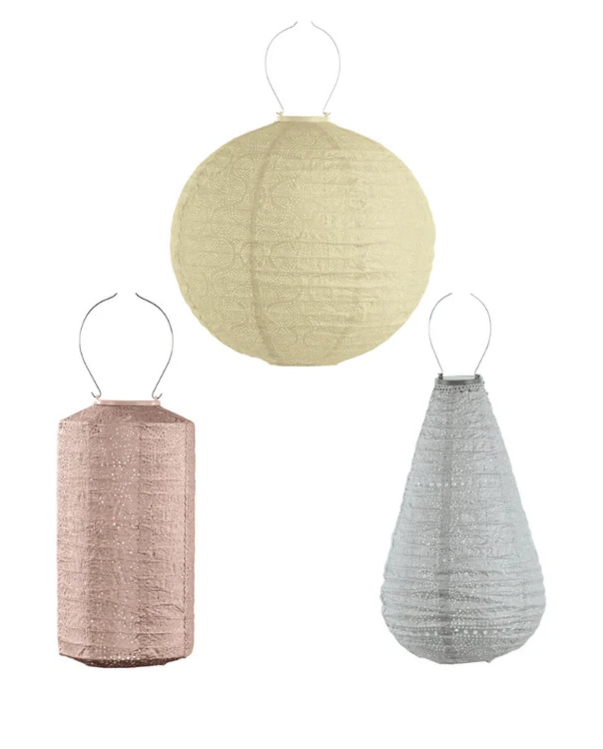 Solar lampionnen Lumiz in pastel, weersbestendig en 100% recyclebare Tyvek, set van 3 € 99,95. Lumiz