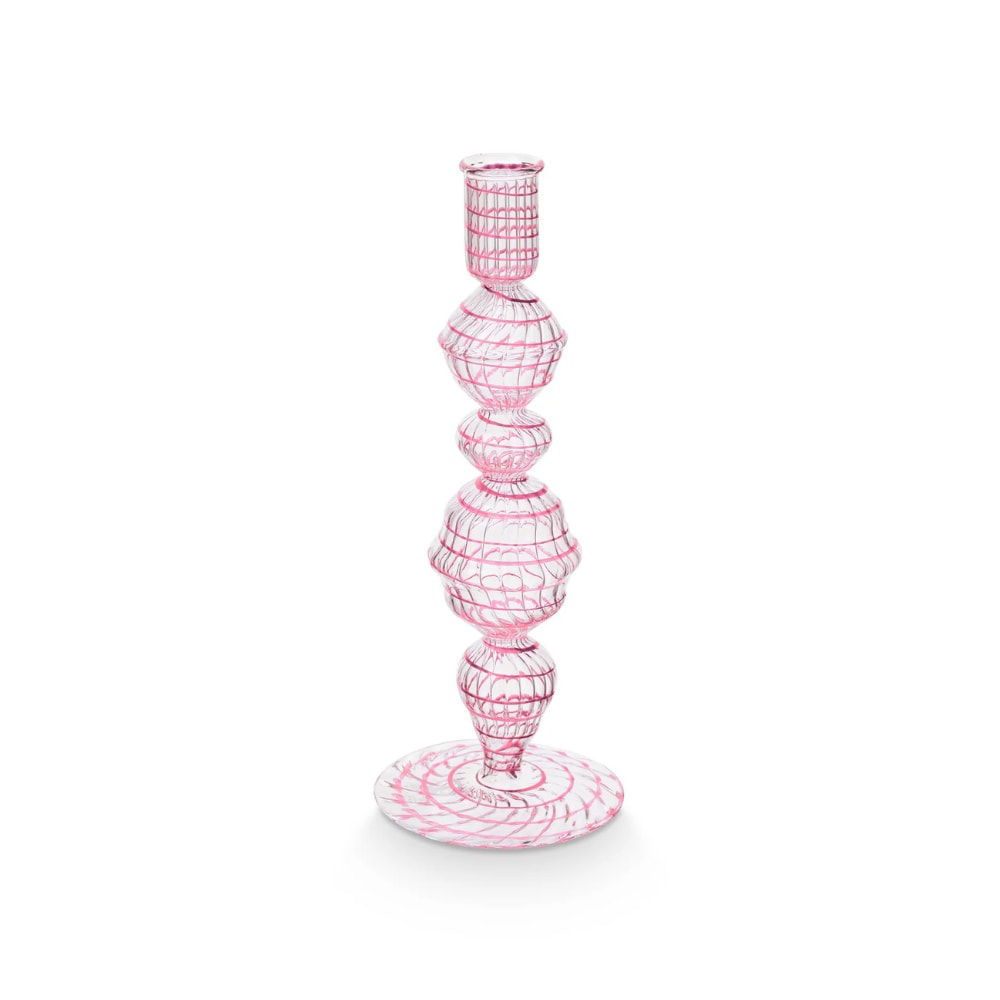 Pip Studio, Kandelaar, Roze, Glas Swirl, 22cm (shop.vtwonen.nl) Pip Studio