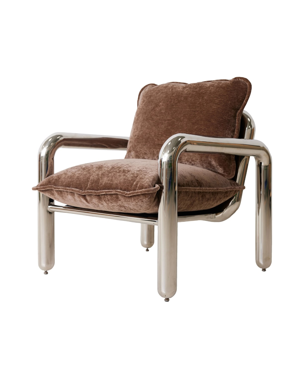 HKliving Chrome Lounge fauteuil, velvet, bruin, 80x78x86 cm (bxdxh) € 1295,- (flinders.nl).  HKliving