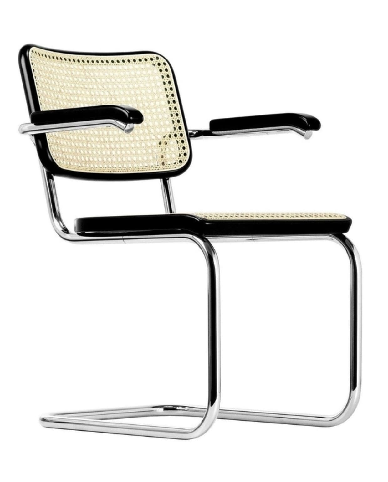 Fhonet stoel S64 V, riet en chroom, 58x62x82 cm (bxdxh) € 1385,- (flinders.nl). Thonet
