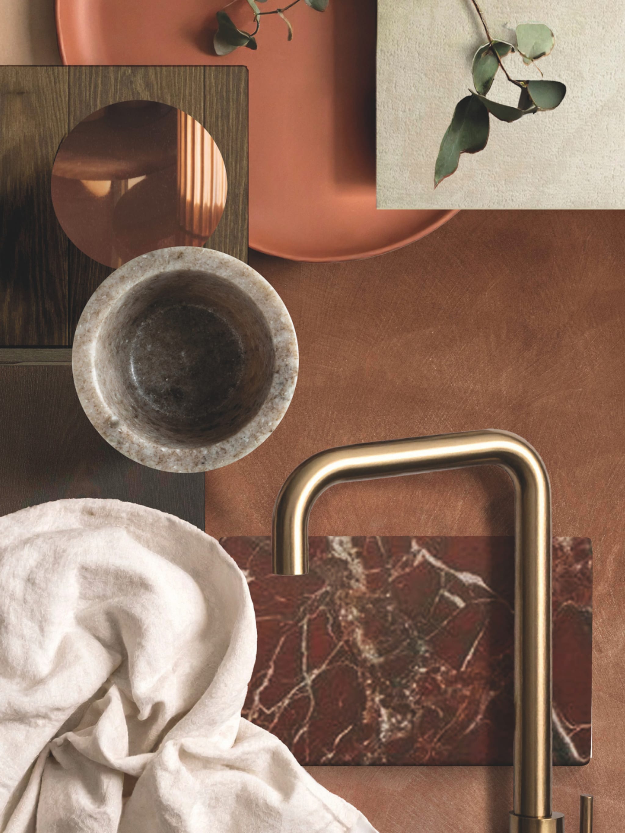design mediterraan moodboard dieprood natuurlijke materialen