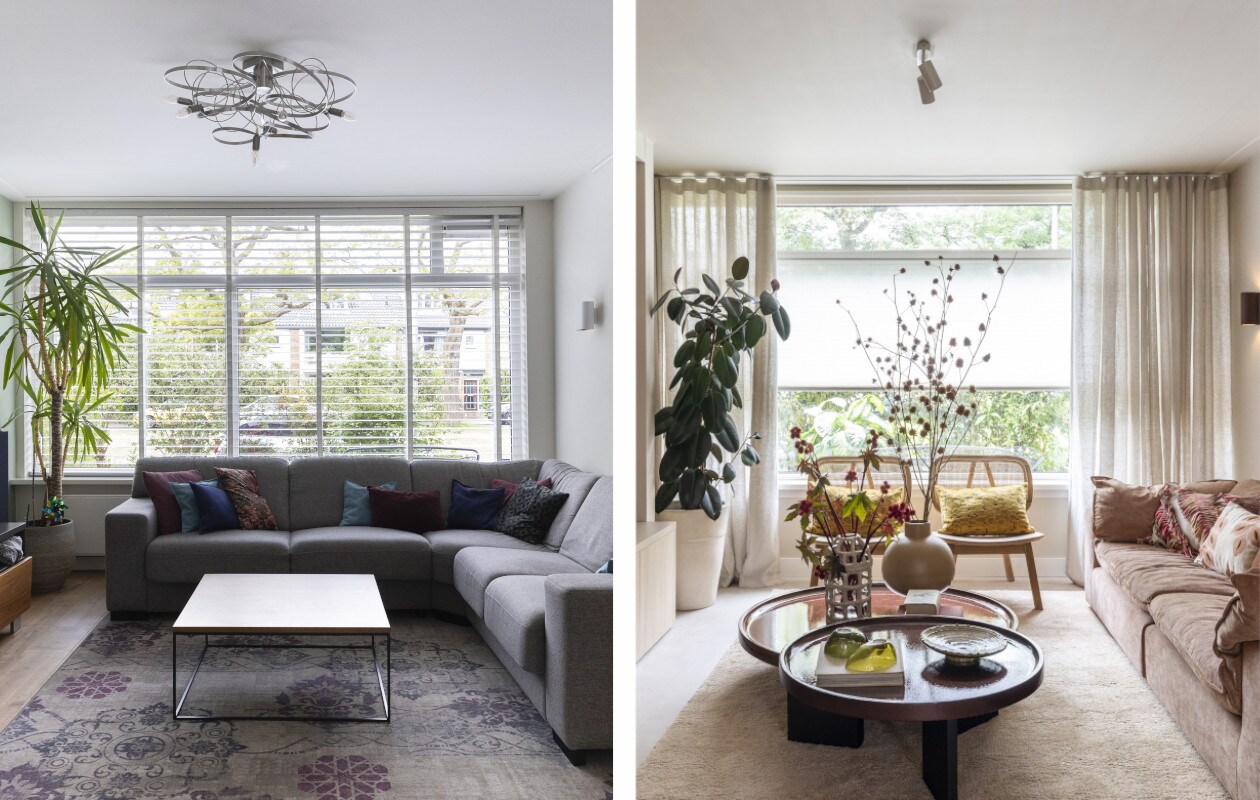Links, het oude raam met ventilatierooster. Rechts: een vast raam met geïntegreerd draaikiepraam van Select Windows.