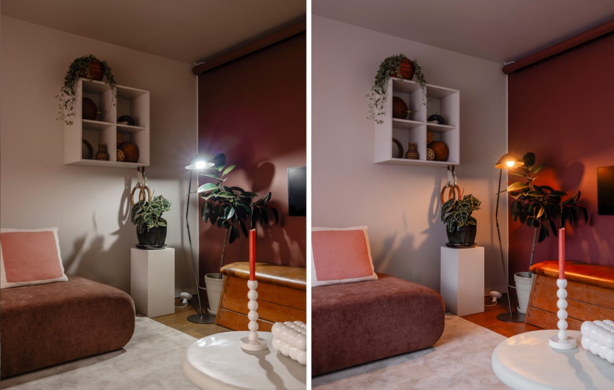Dezelfde plek, andere mood. Met Philips Hue kies je het licht dat past bij het moment.