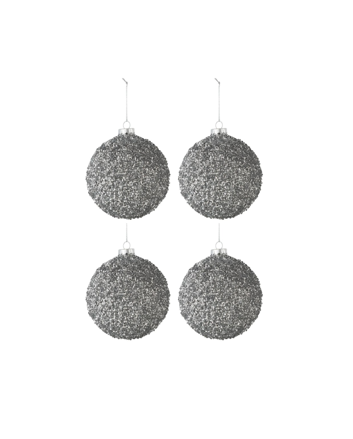 kerstbal Glitter - glas - smokey grijs - medium - doos van 4 J-Line