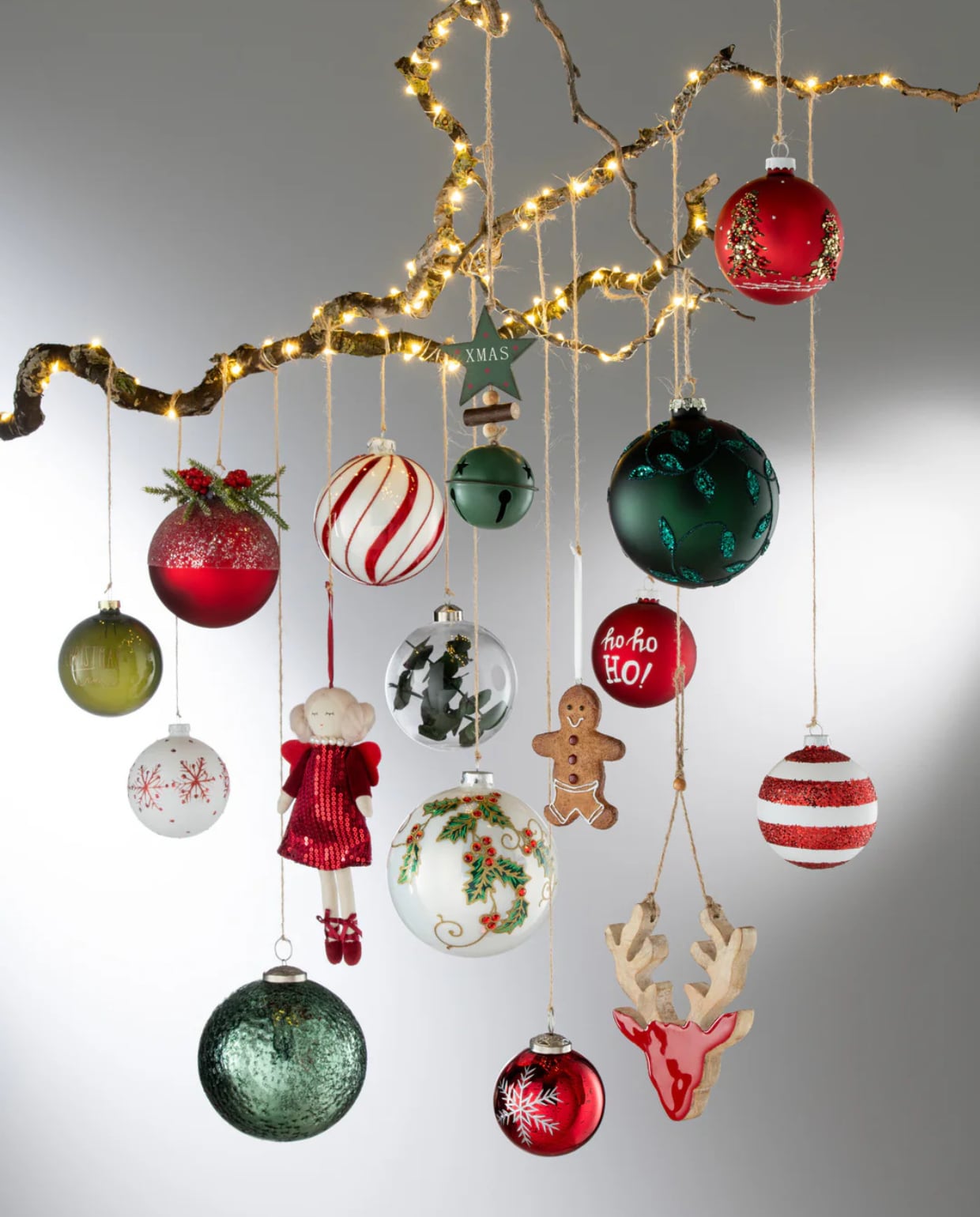 kerstbal Hohoho! - glas - wit/rood - doos van 6 J-Line