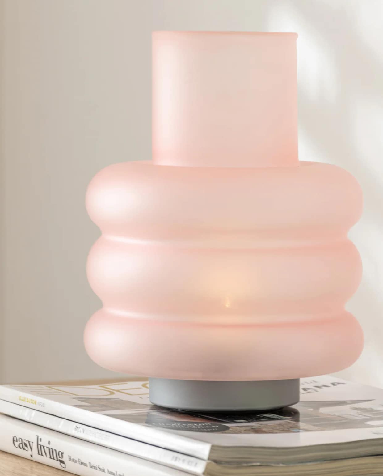 Lamp Ringen - glas - roze - LED lichtjes J-line