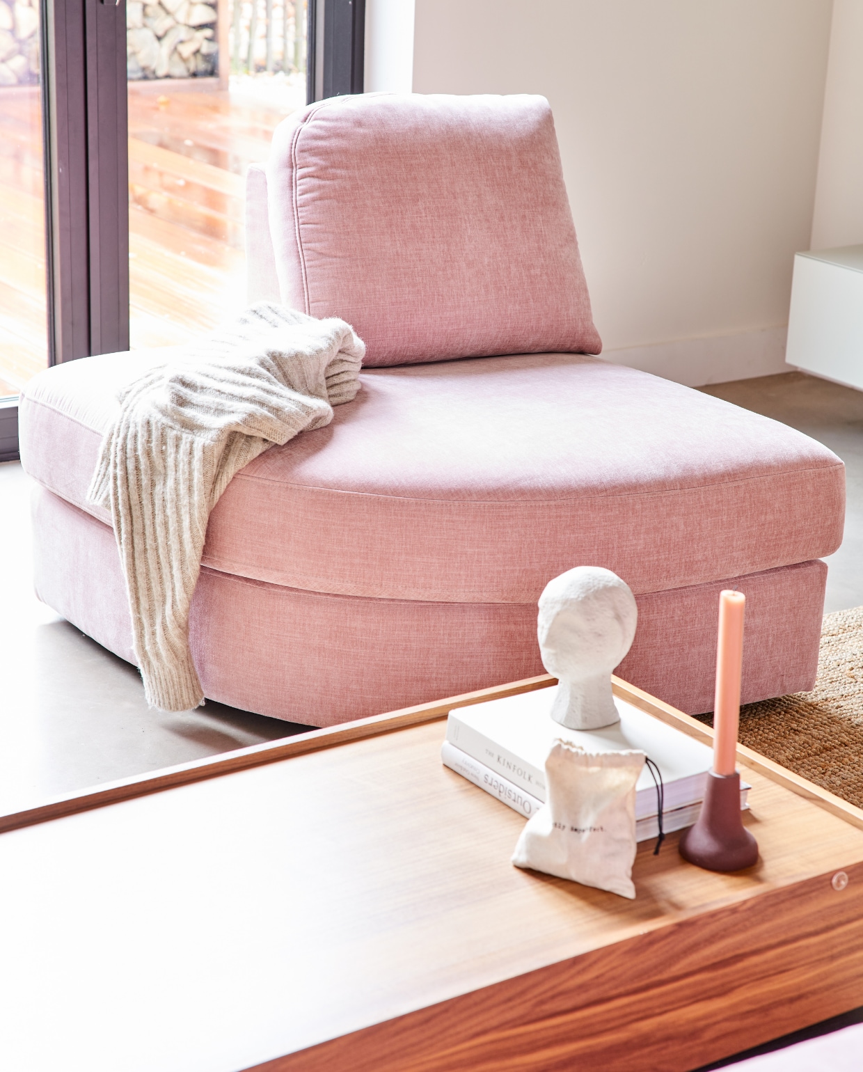 1-zits bank element ronde hoek links Family - Polyester - Roze - 85x93x98 vtwonen