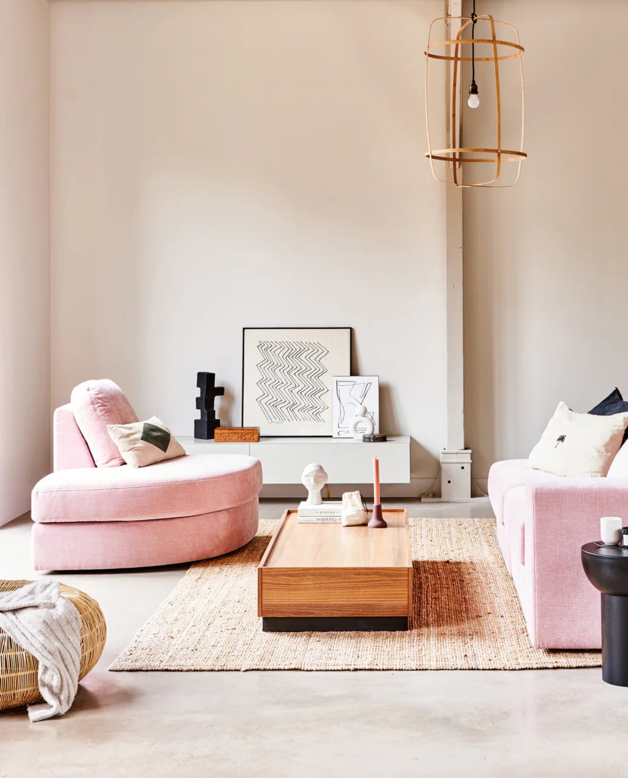 1-zits bank element ronde hoek links Family - Polyester - Roze - 85x93x98 vtwonen