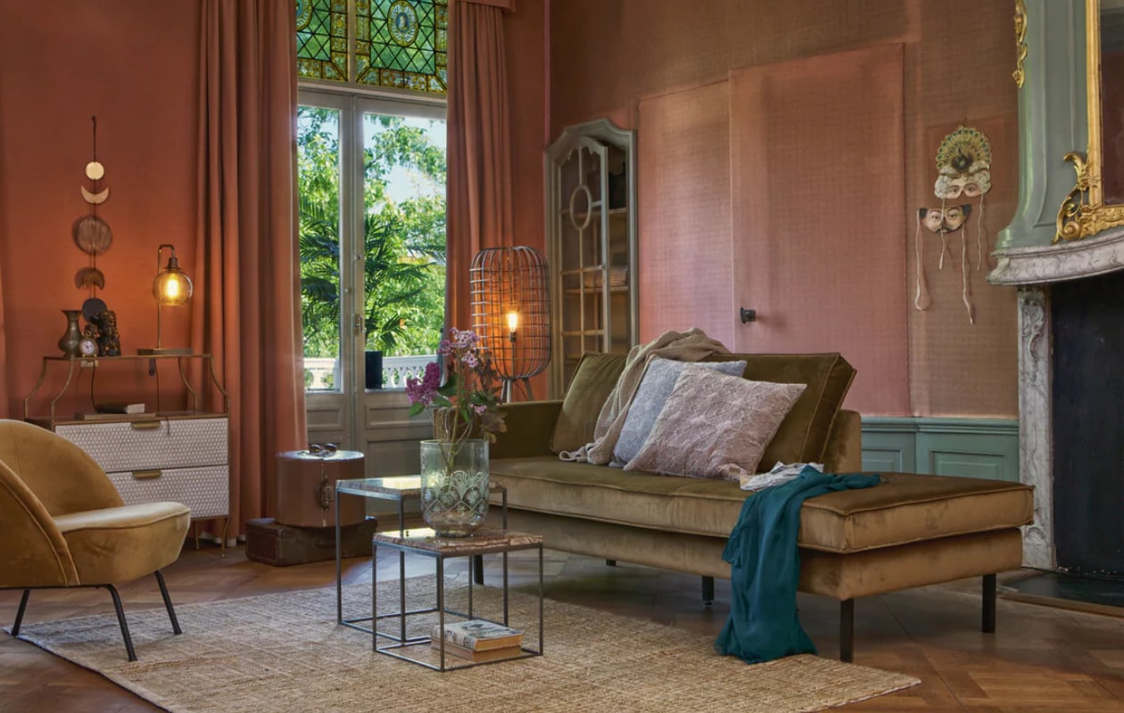 daybed rechts Rodeo - Velvet - Honinggeel - 85x203x86 Woood