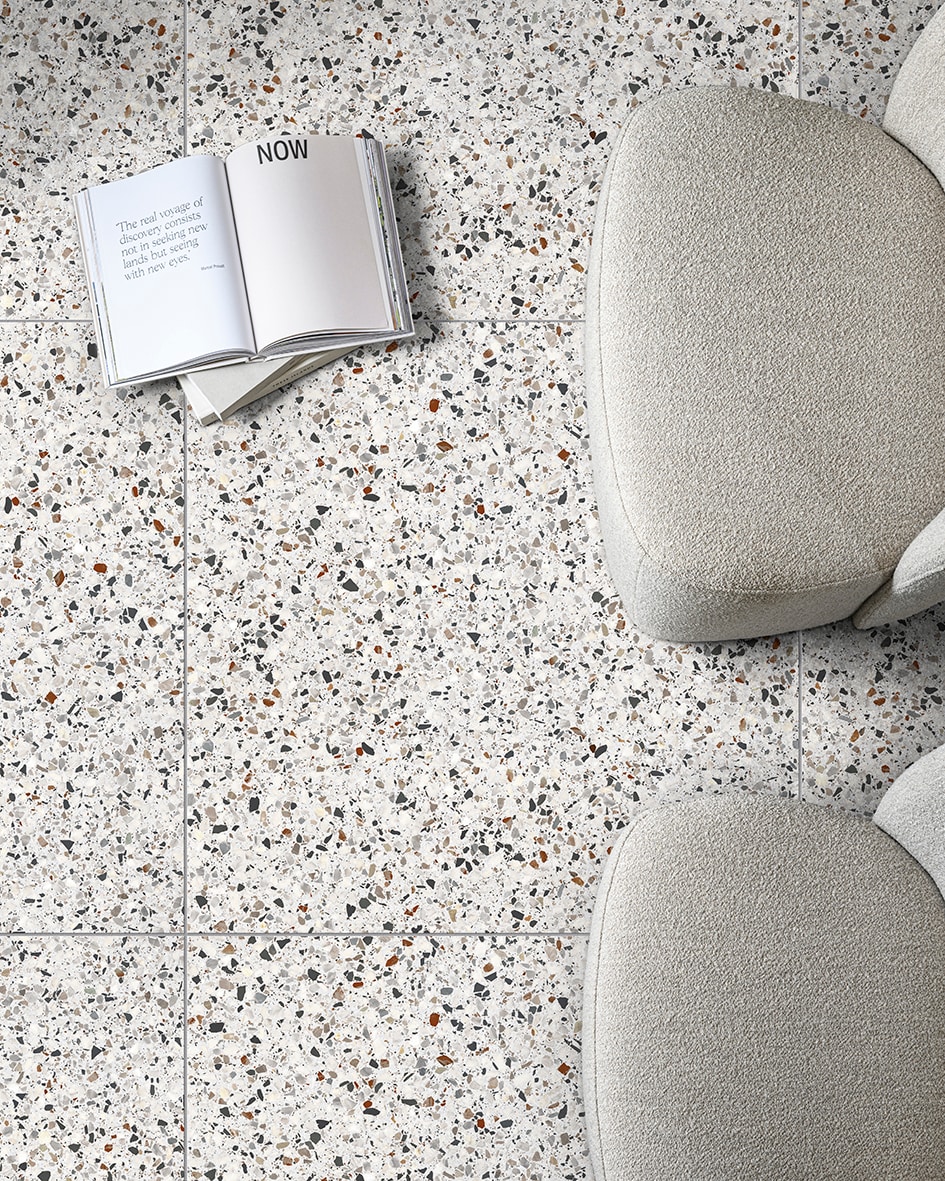 Binnentegel Terrazzo Ice flakes vtwonen catalogus 6-2026