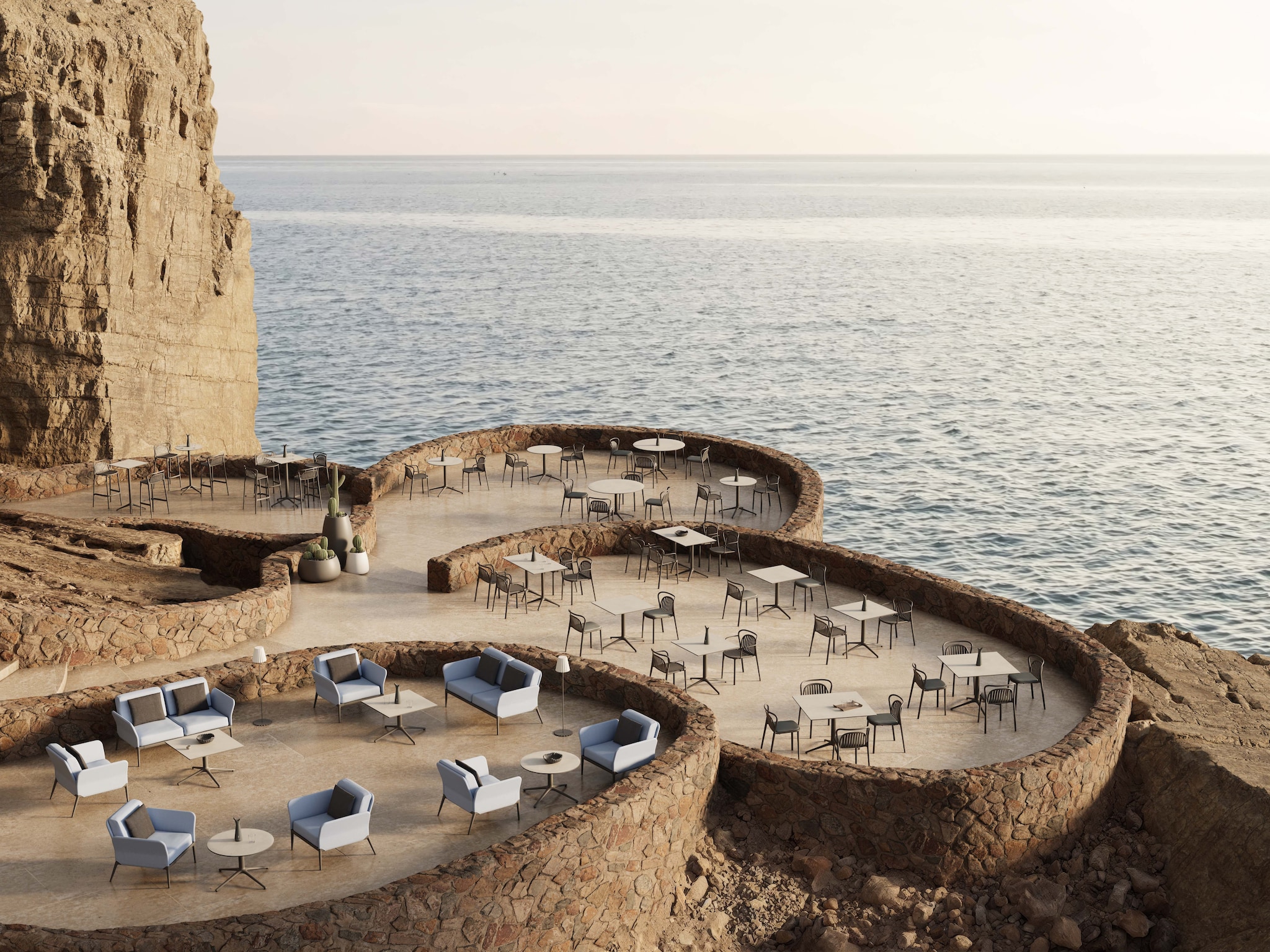 De tuinmeubels en buitenaccessoires van Gandia Blasco combineren minimalistische lijnen met een luchtige mediterrane uitstraling.