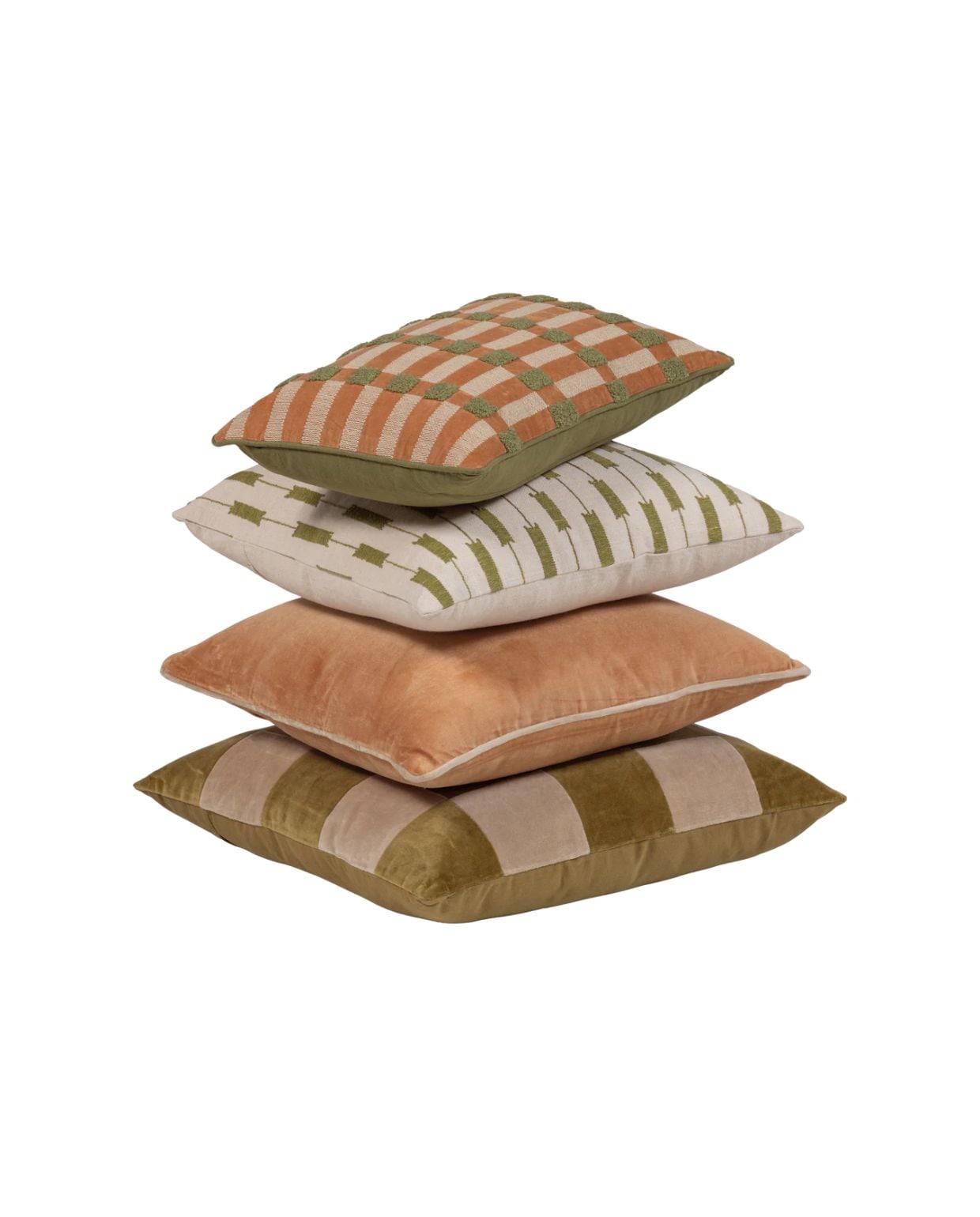 WOOOD kussens Vola - Katoen - Groen/Oranje - 50x50x10 - Set van 4 Woood