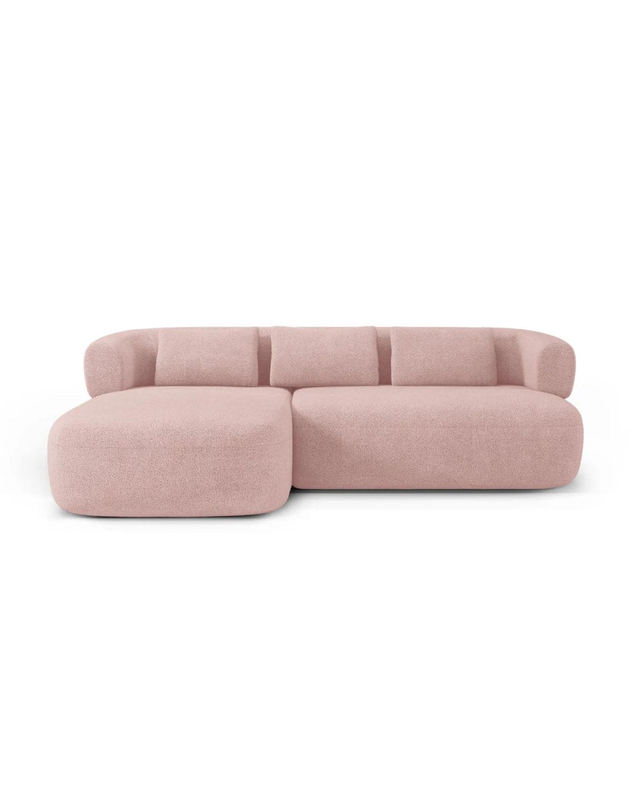 Micadoni linker hoekbank Jenny 5-zits, boucle poederroze - 145x225x73cm Micadoni