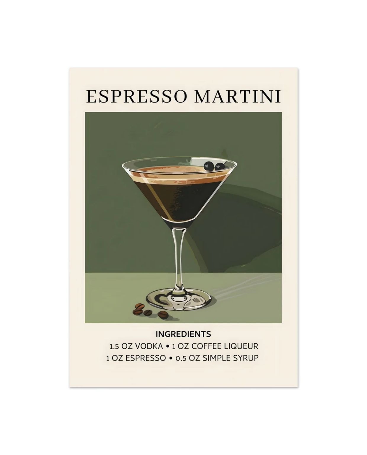 Artfulprints Poster Espresso Martini cocktail - Ingrediënten - 50x70 cm - Donkergroen Artfulprints